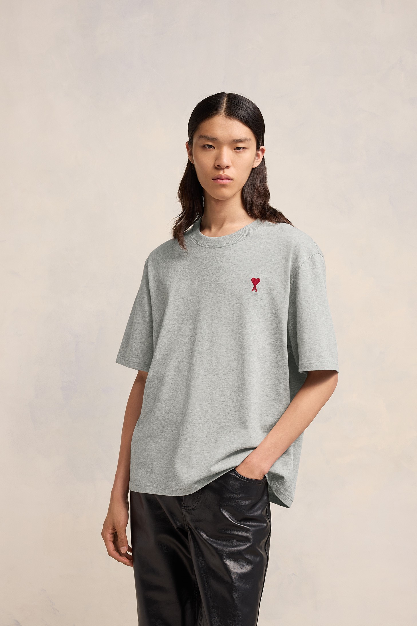 AMI PARIS de Coeur Boxy Fit T-Shirt in Heather Ash Grey S