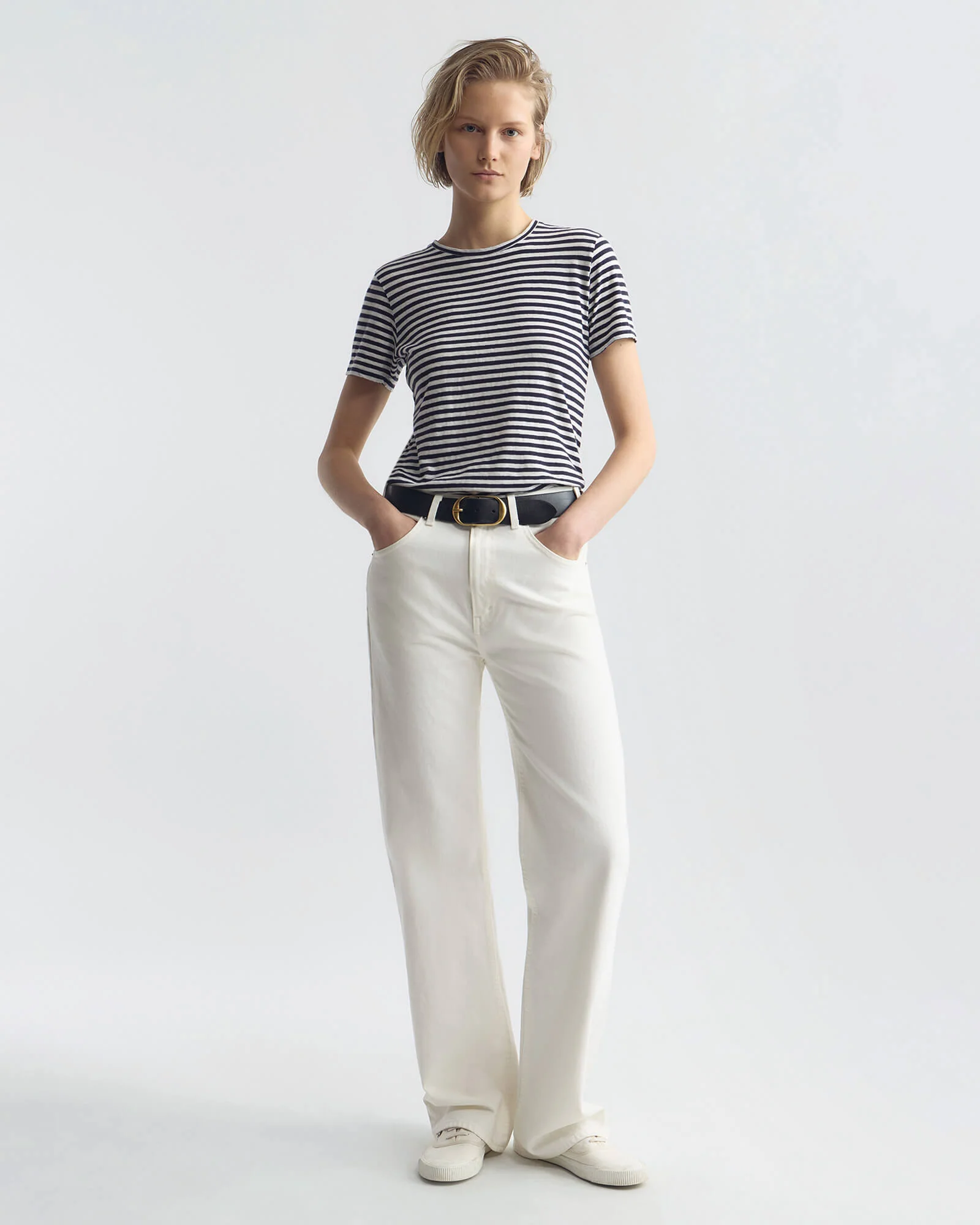 NILI LOTAN Lana T-Shirt in White/Dark Navy