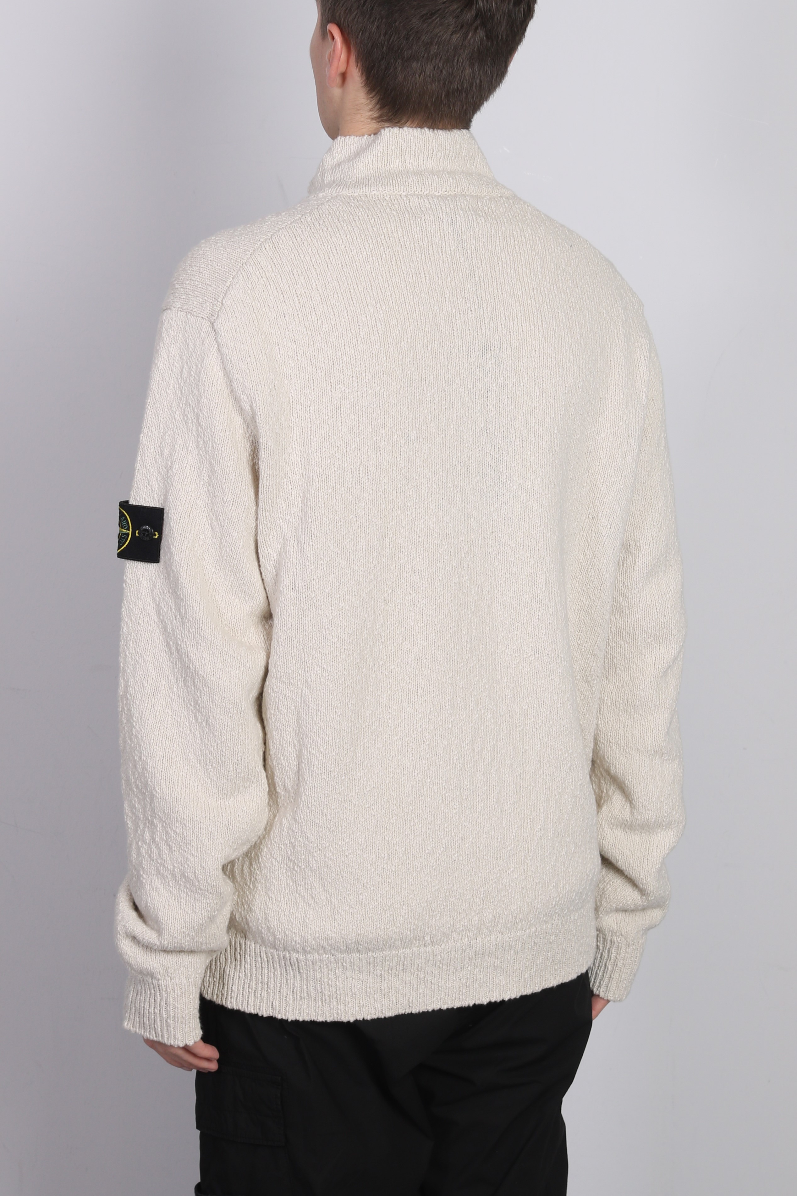 STONE ISLAND Summer Knit Half Zip Pullover in Light Beige M