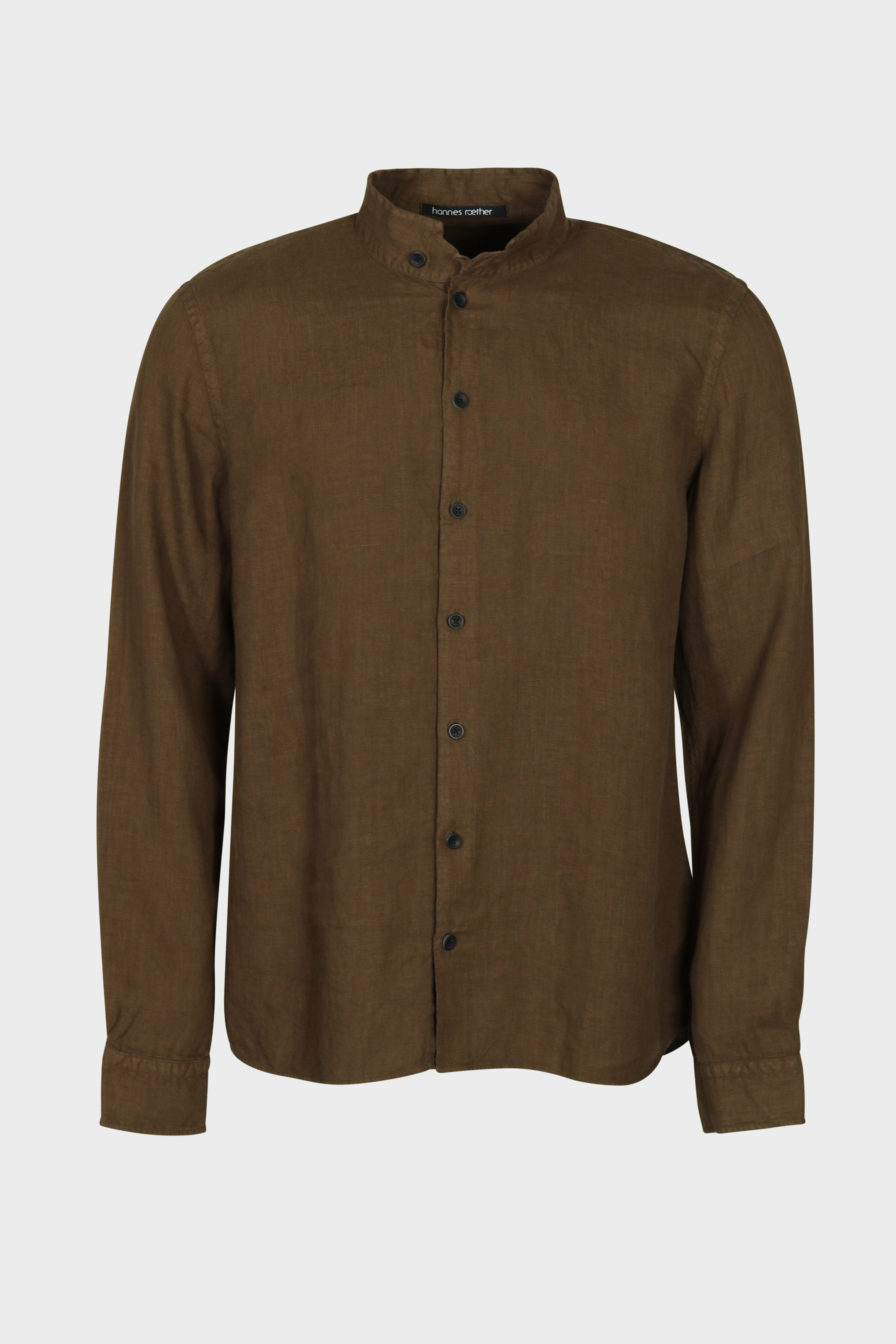 HANNES ROETHER Linen Shirt in Dark Olive