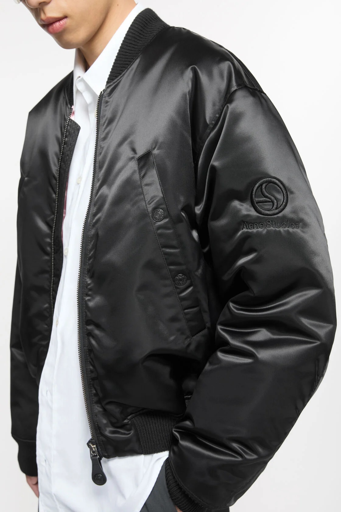 ACNE STUDIOS Shiny Padded Bomber Jacket in Black