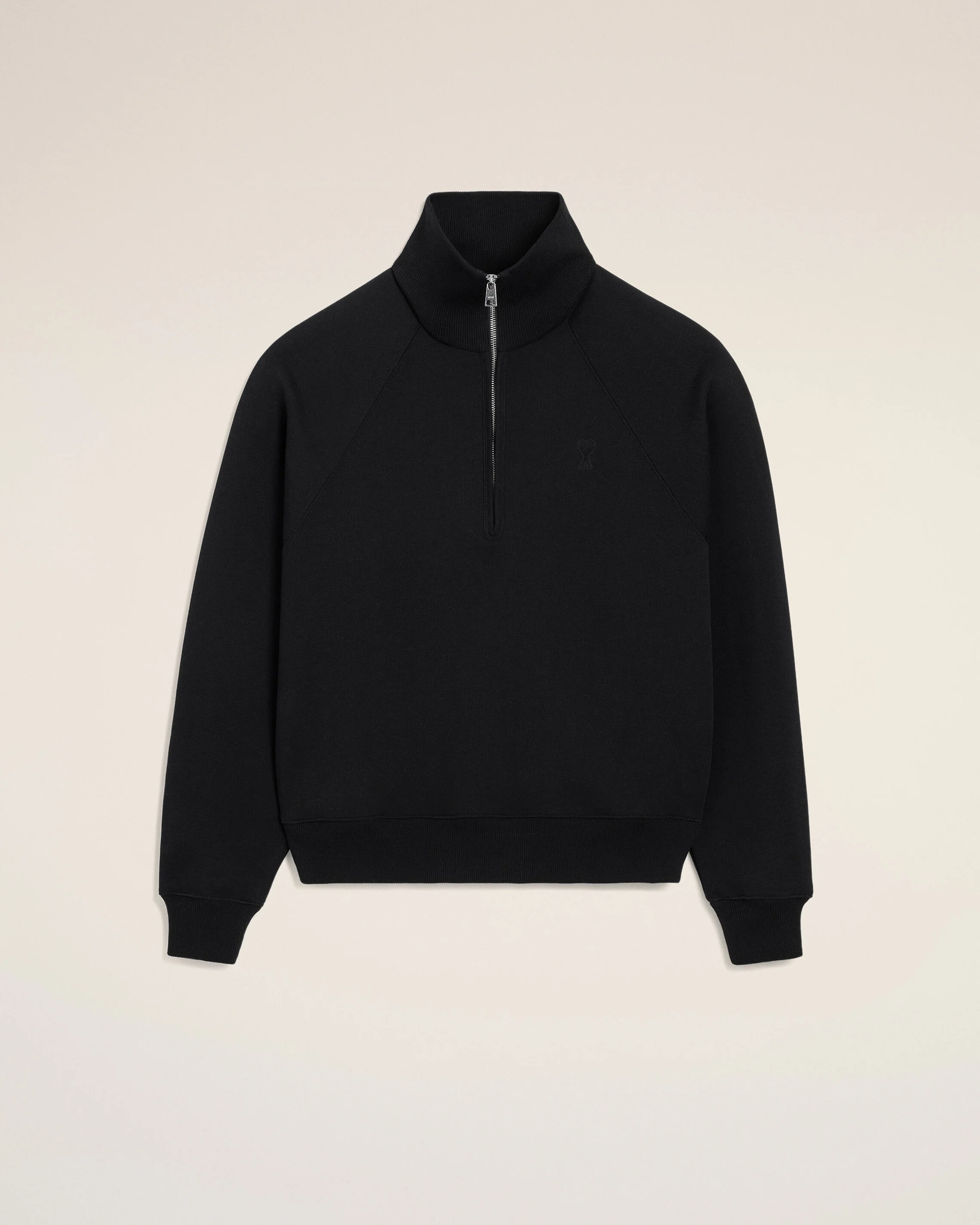 AMI PARIS de Coeur Embossed Half Zip Sweater in Black