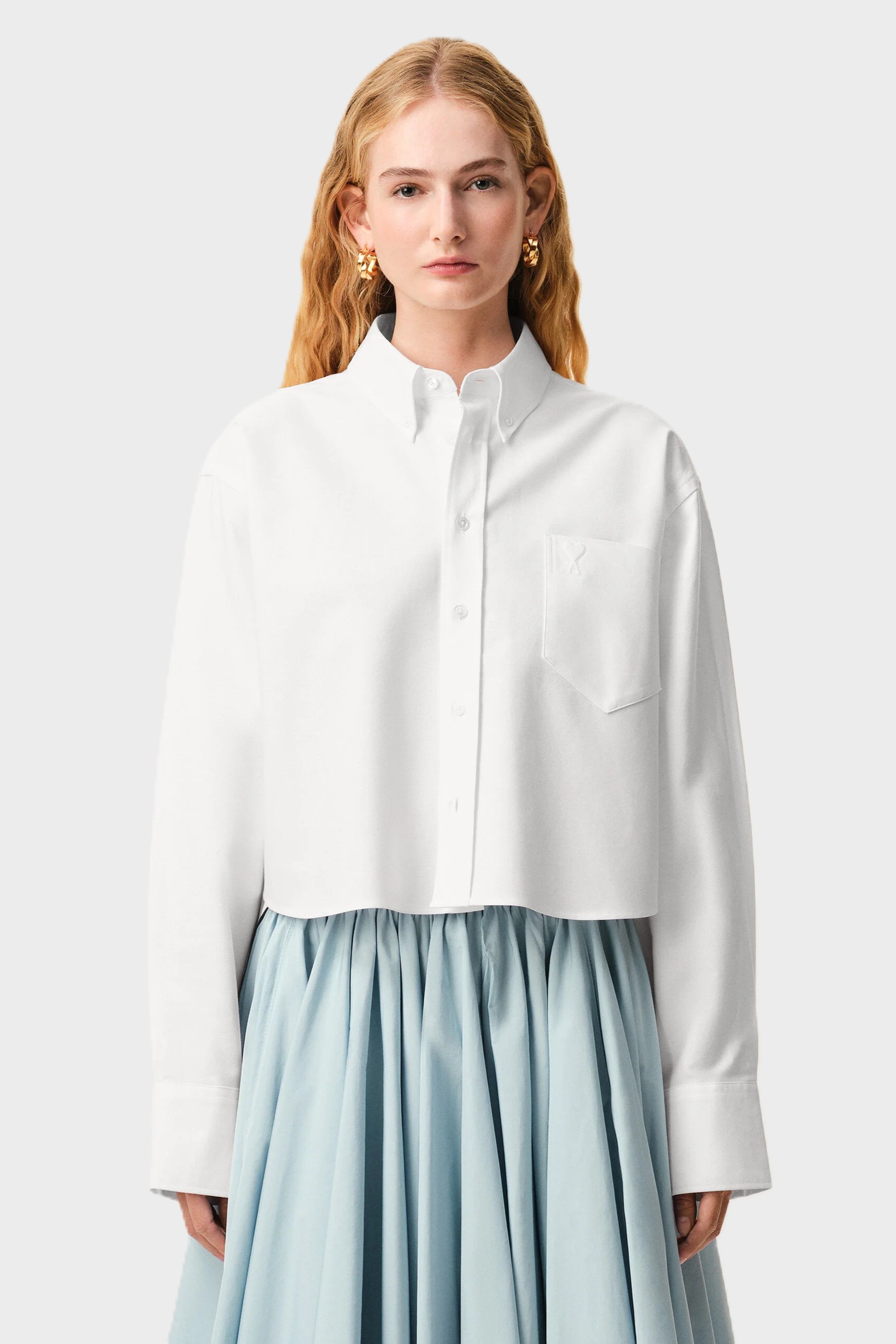 AMI PARIS de Coeur Cropped Oversize Shirt in Natural White