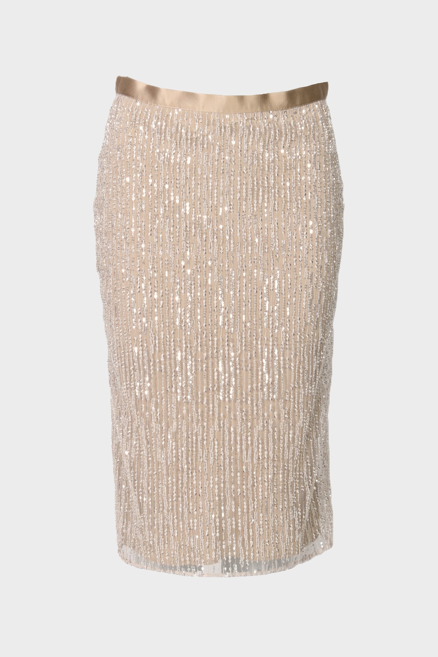 AMI PARIS Embroidered Skirt with Sequins in Mastic Beige
