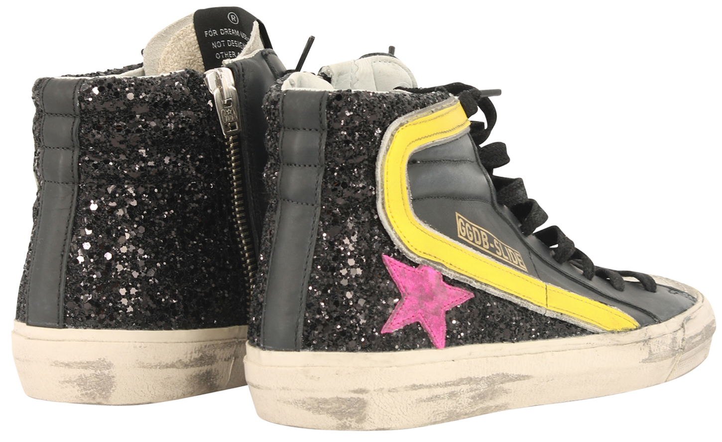 Golden Goose Sneaker Slide Black Glitter Yellow Purple Star 40