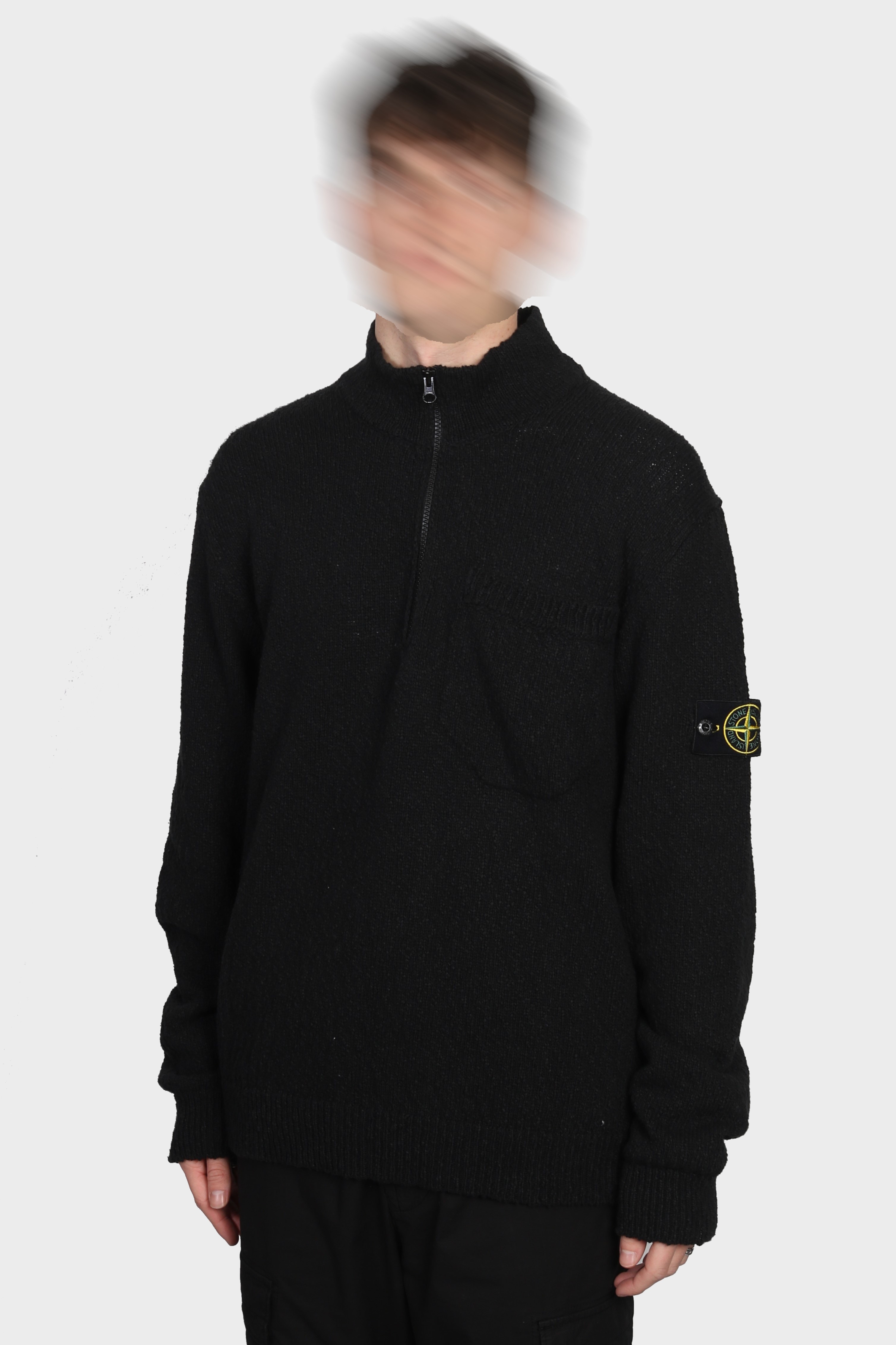 STONE ISLAND Summer Knit Half Zip Pullover in Black 3XL