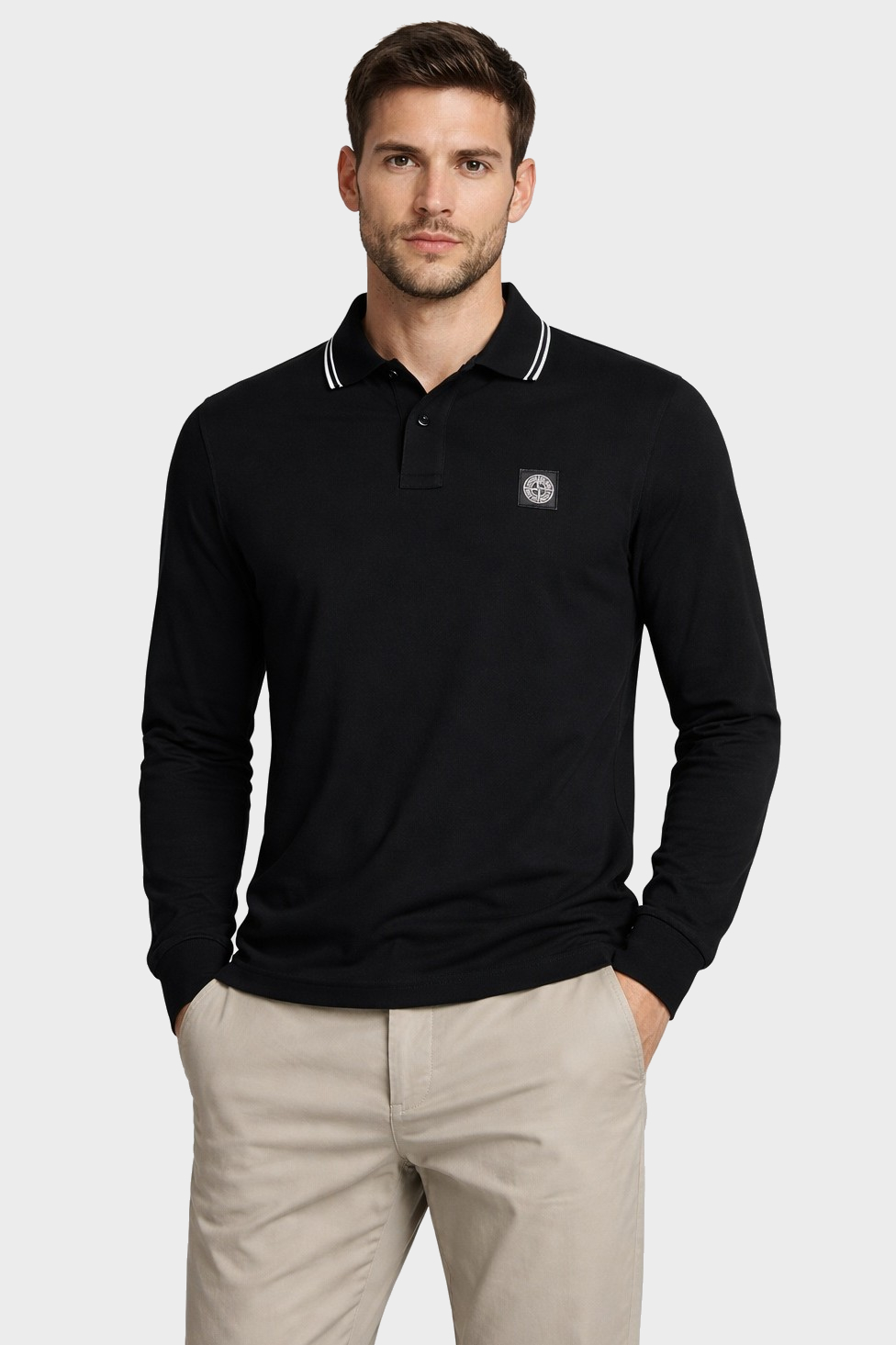 STONE ISLAND Slim Fit Longsleeve Polo Shirt in Black