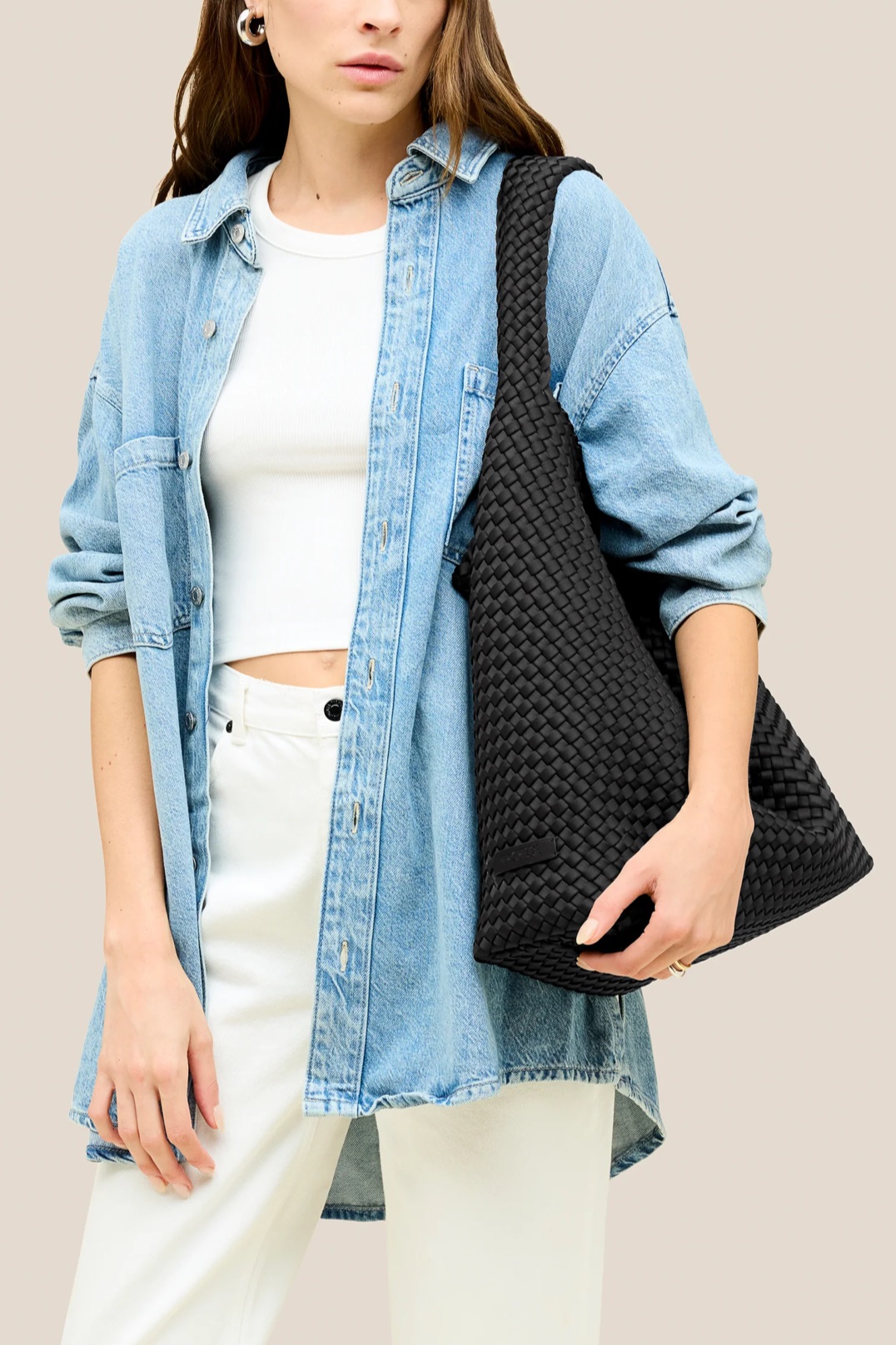 NAGHEDI Handwoven Large Nomad Hobo Bag in Onyx