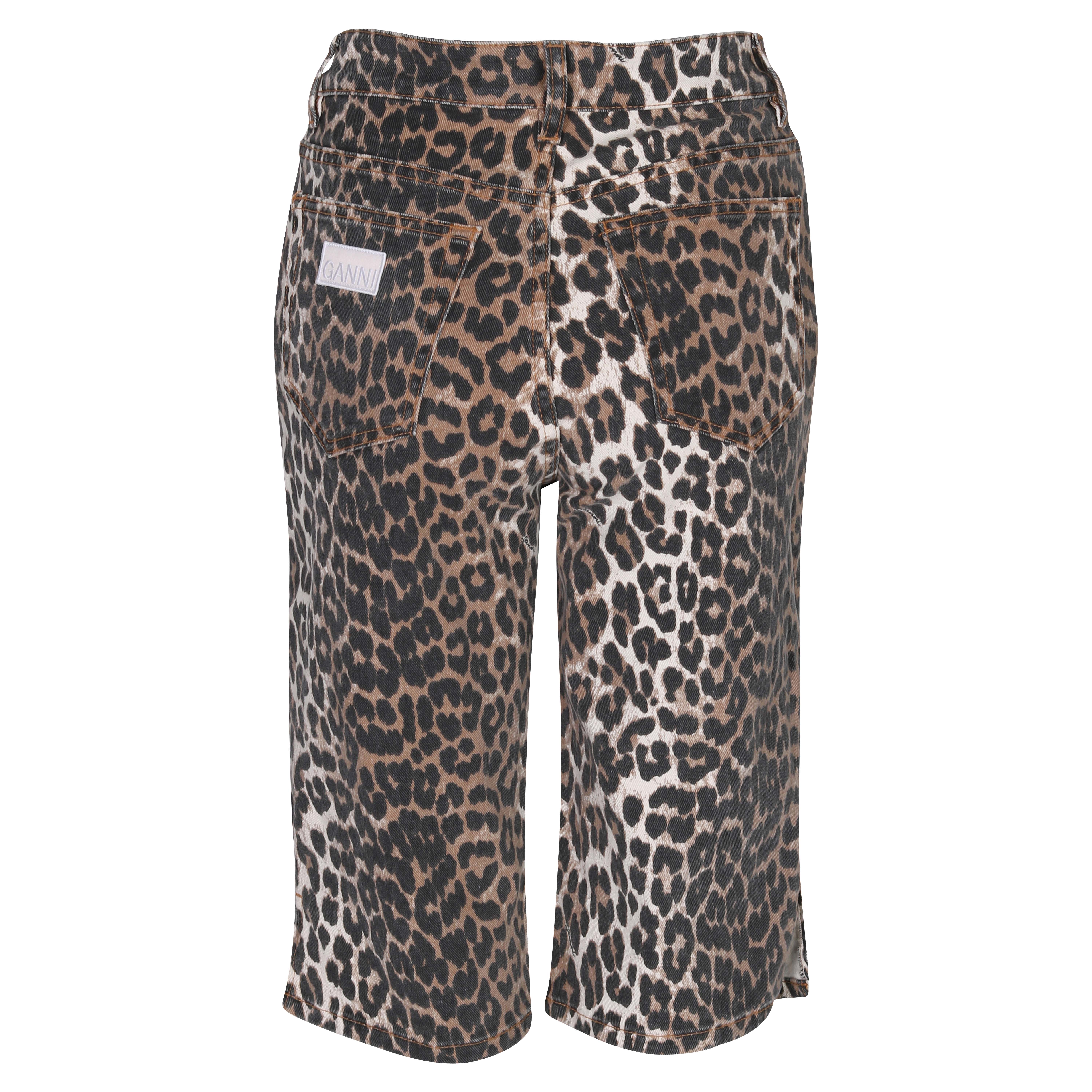 Ganni Knee Length Denim Shorts in Leopard 28