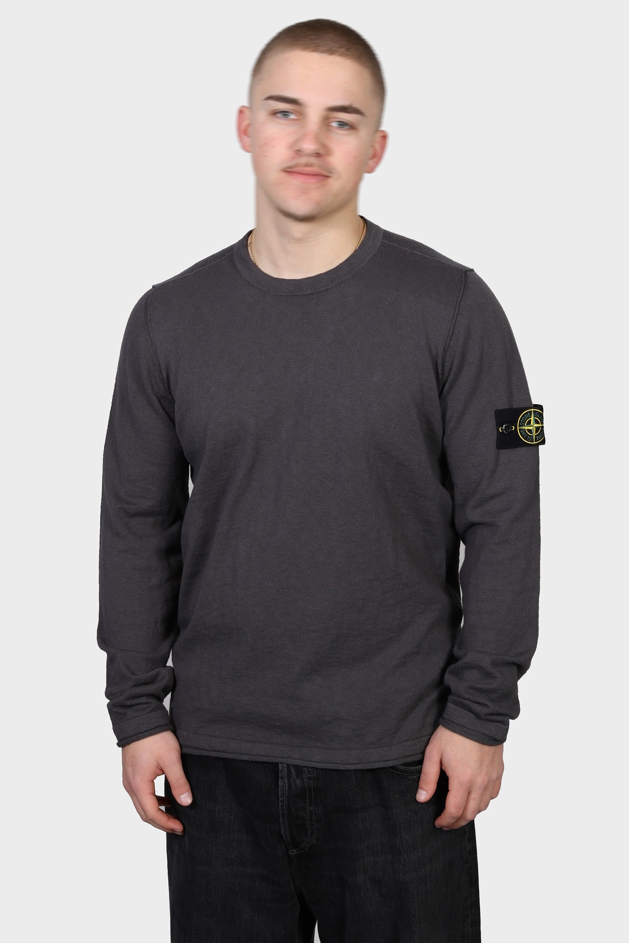 STONE ISLAND Summer Knit Pullover in Dark Grey STONE ISLAND Summer Knit Pullover in Dark Grey