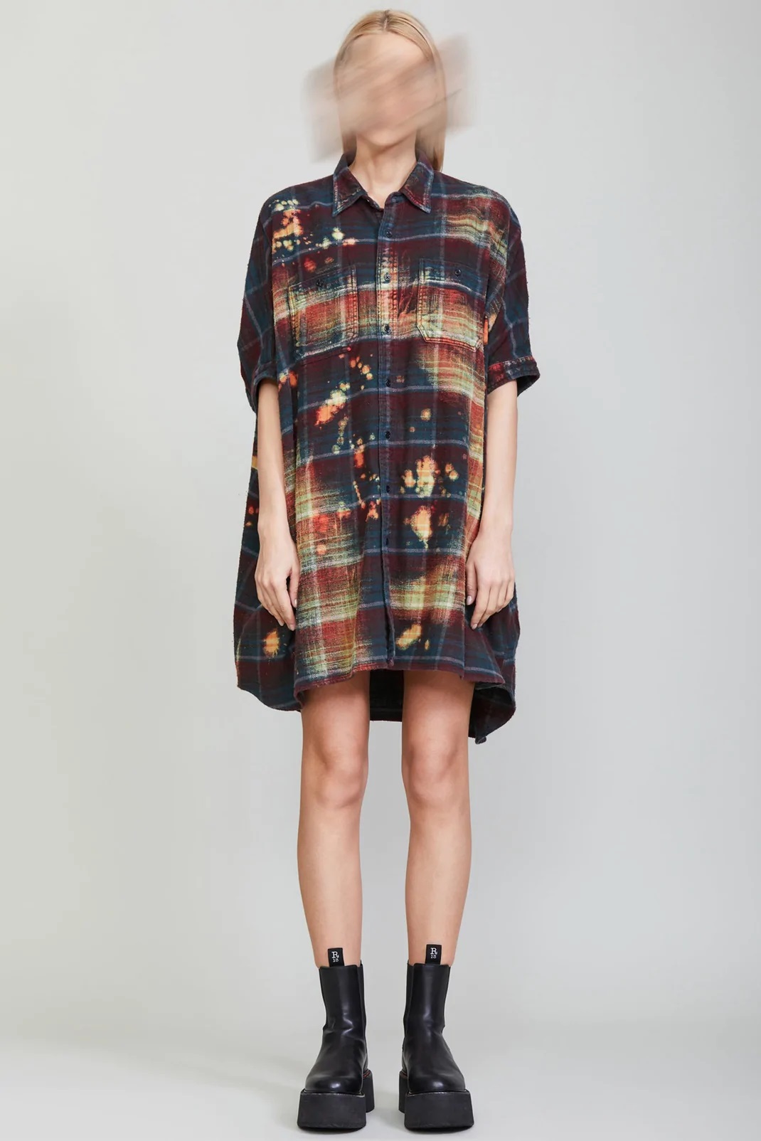 R13 Plaid Oversized Dress Multicolor