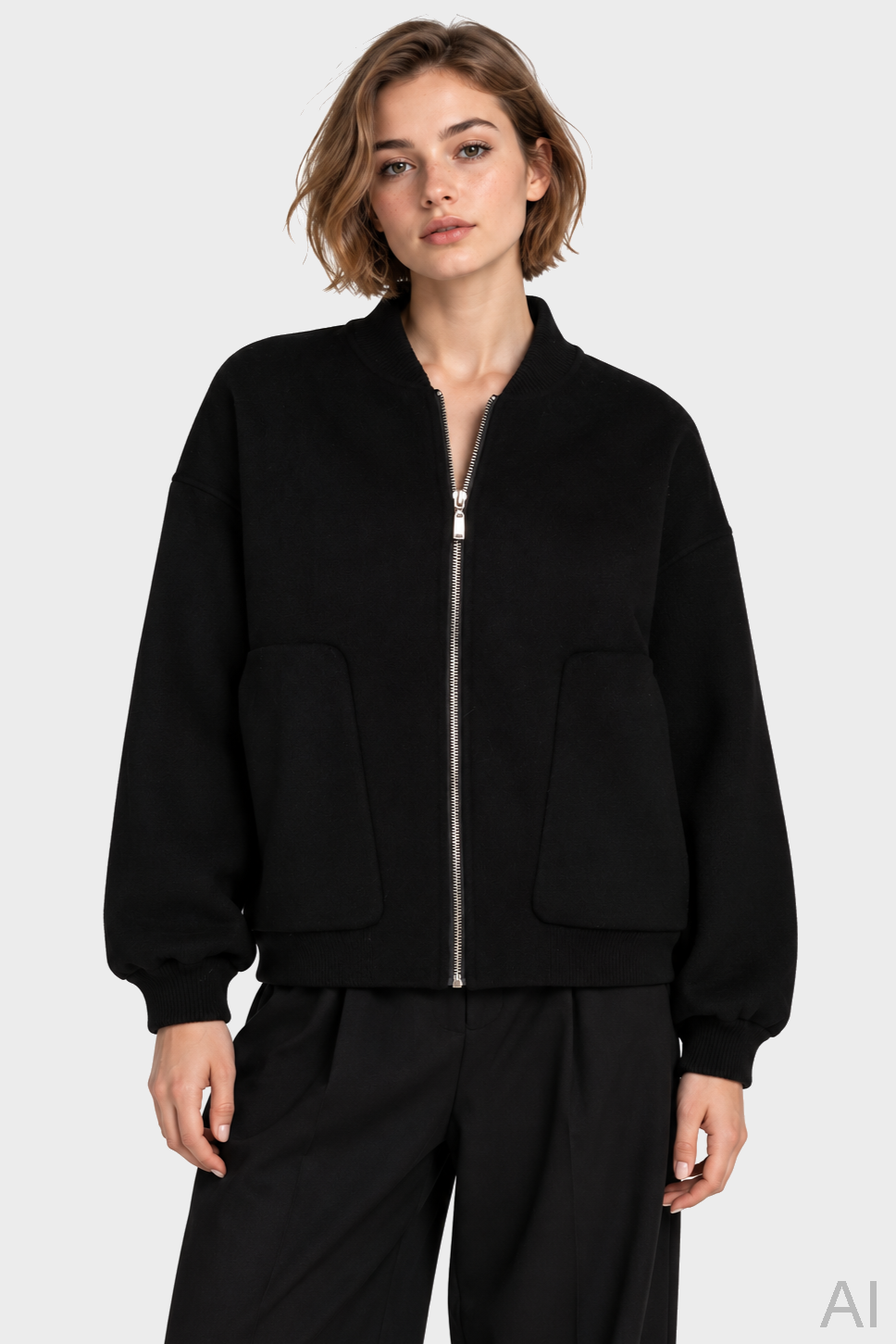 FLONA Wool Bomber in Black