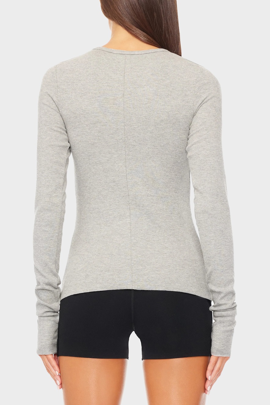 ÉTERNE Long Sleeve Fitted Top in Heather Grey XL