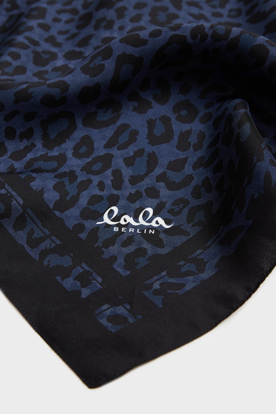 LALA BERLIN Silk Scarf in Dark Navy Leo