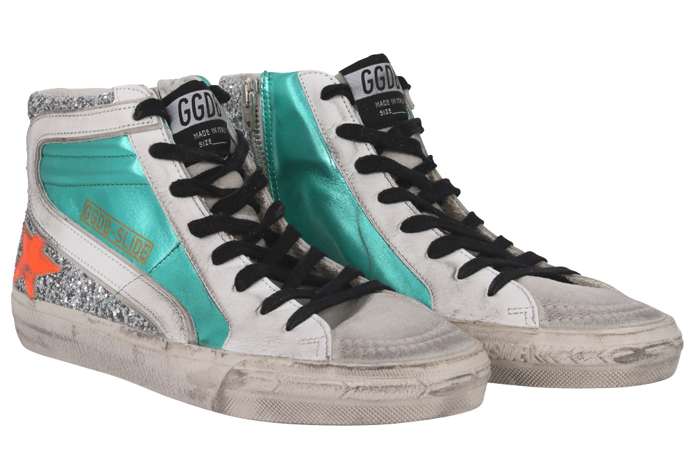 Golden Goose Sneaker Slide Laminated and Glitter Upper Leather Star and Wave 36