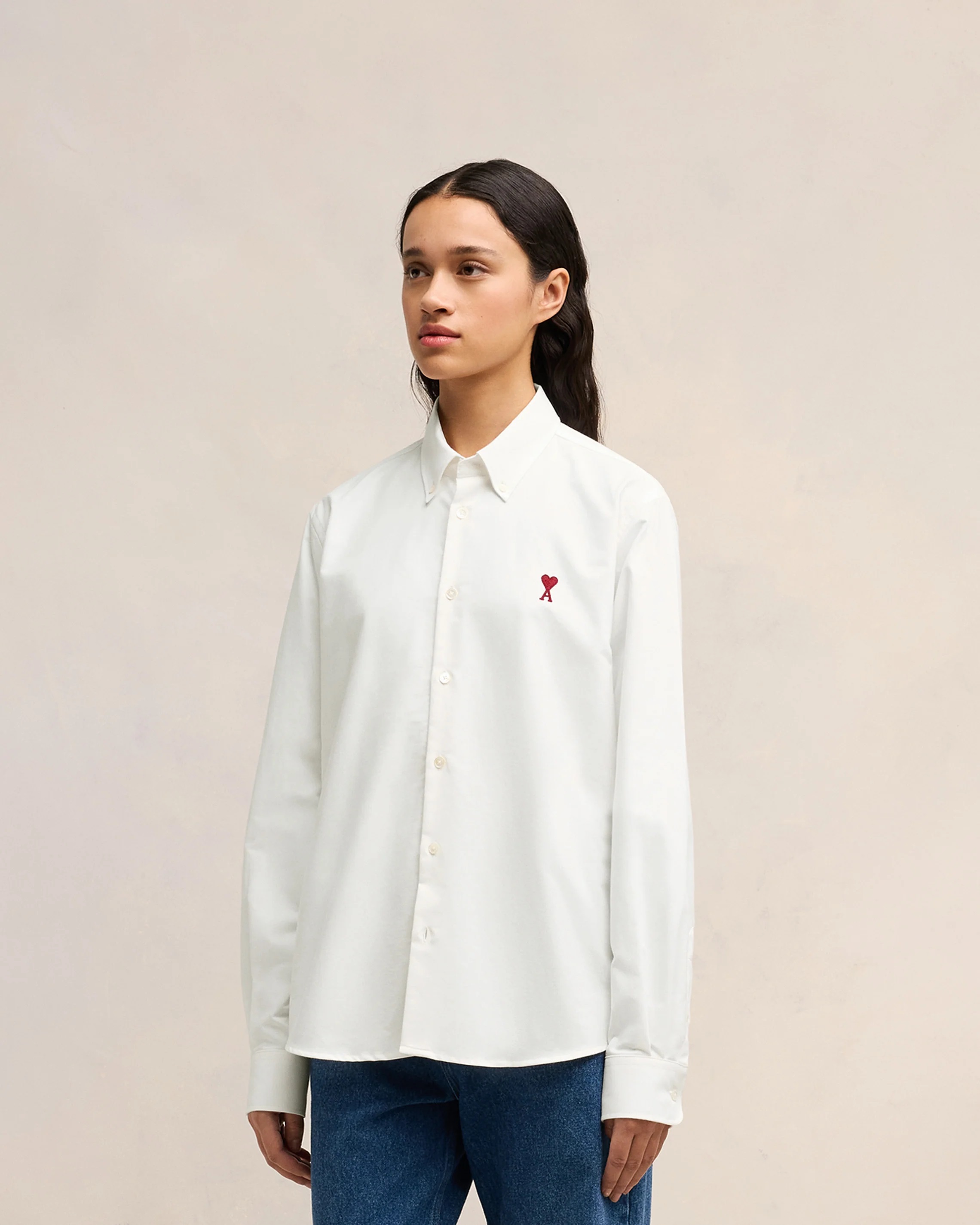 AMI PARIS Classic Fit Oxford Shirt in Natural White XXS