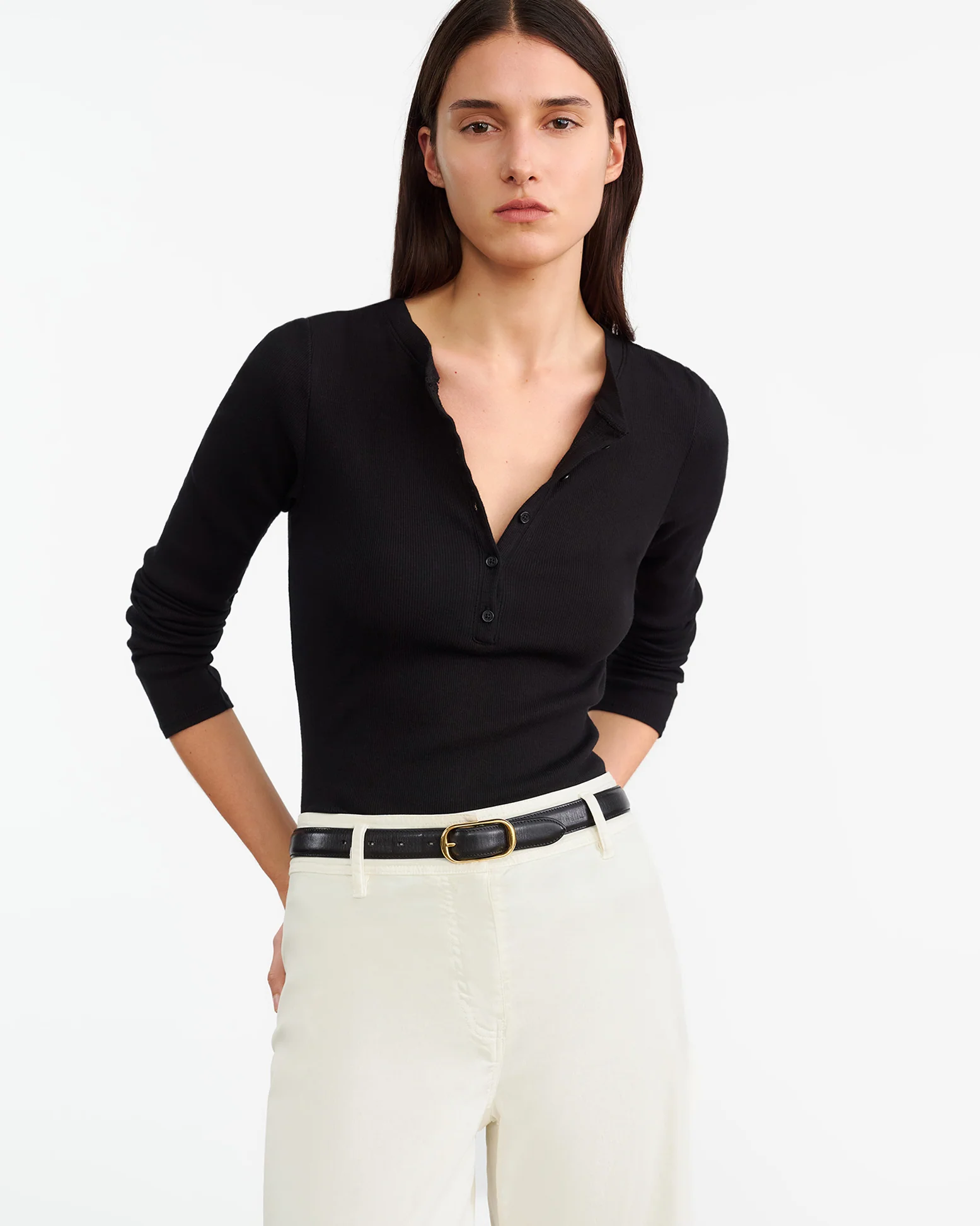 NILI LOTAN Rib Longsleeve in Jet Black XL