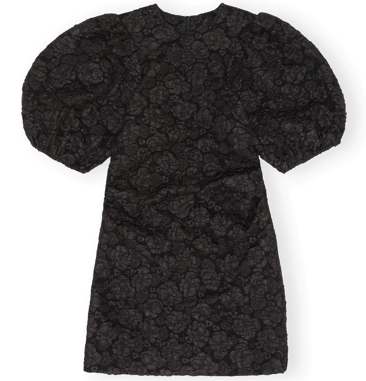 GANNI Stretch Jacquard Puff Sleeve Mini Dress in Black 38