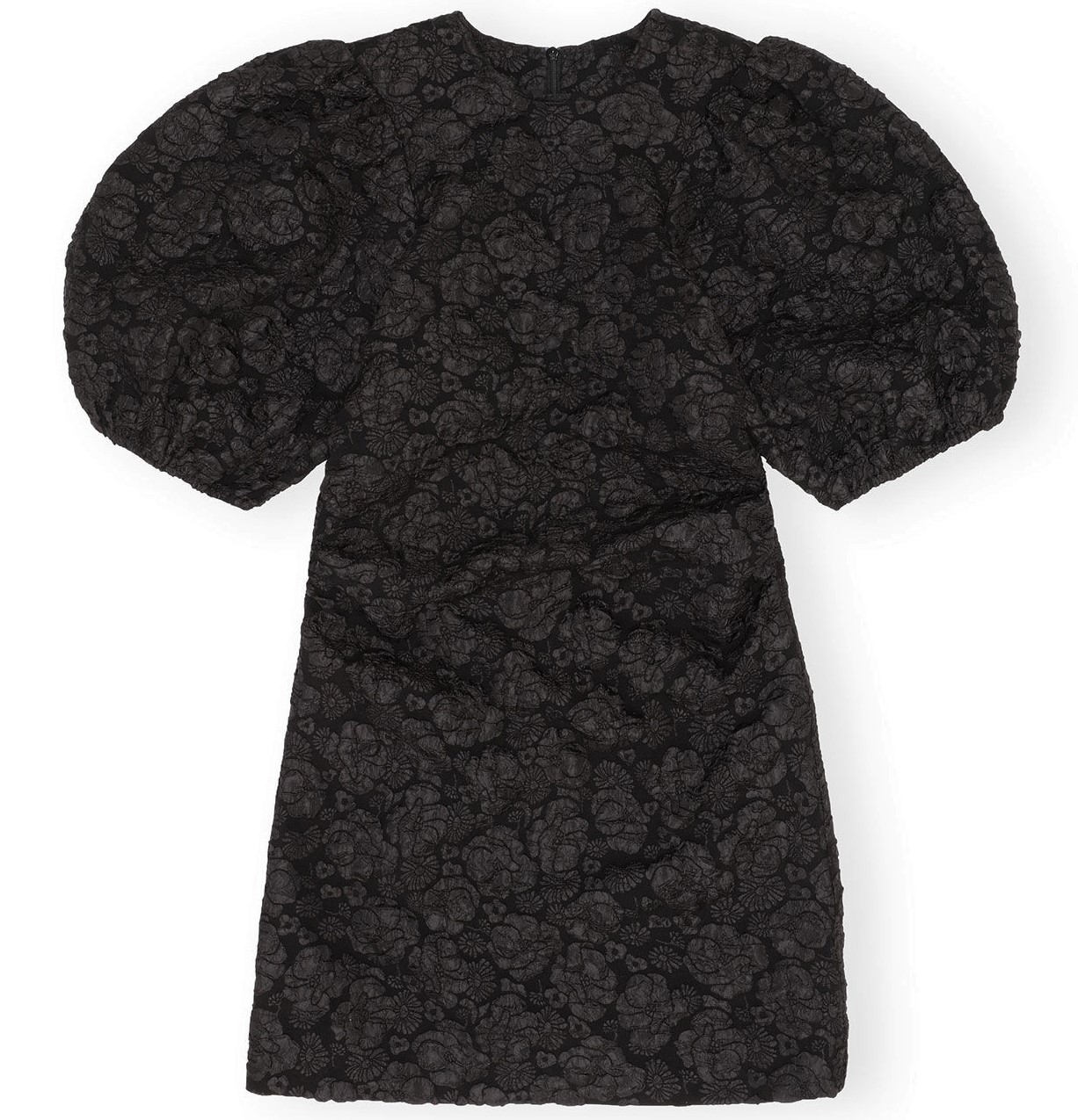 GANNI Stretch Jacquard Puff Sleeve Mini Dress in Black GANNI Stretch Jacquard Puff Sleeve Mini Dress in Black