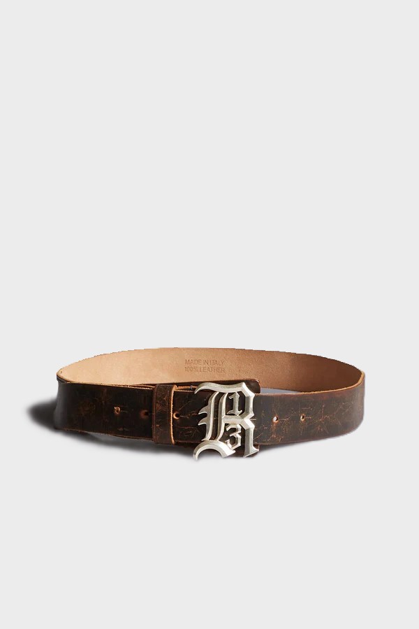 R13 Logo Buckle Belt in Vintage Brown