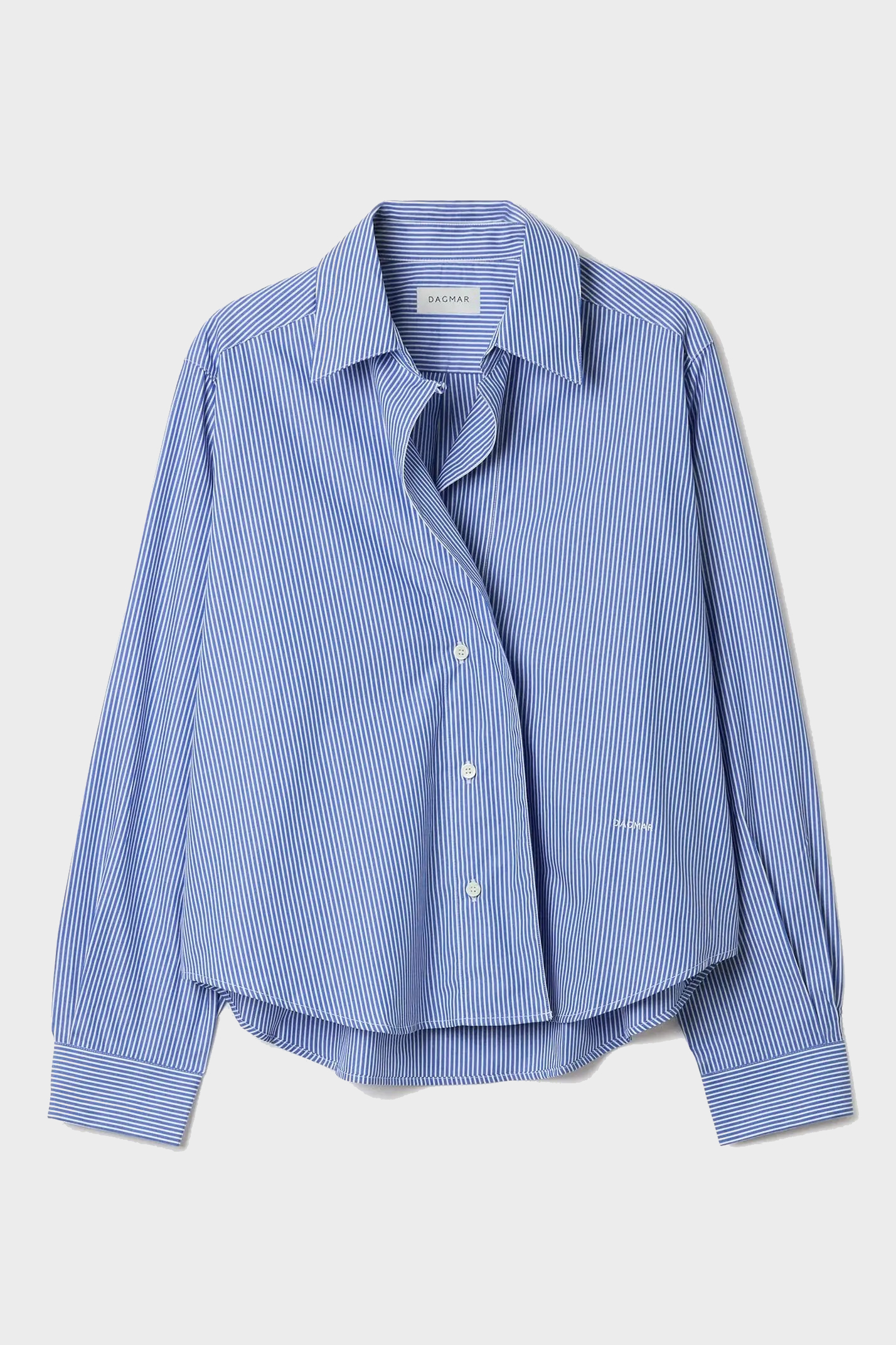 DAGMAR Asymmetric Cropped Shirt in Blue Stripe