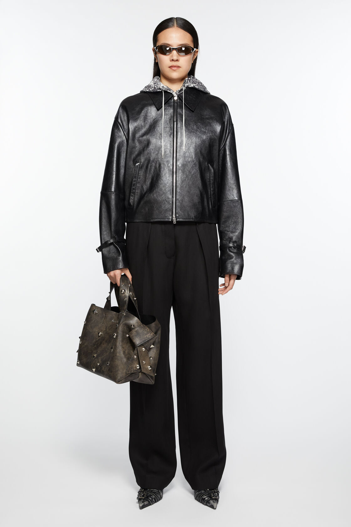 ACNE STUDIOS Musubi Studs Midi Bag in Dark Brown