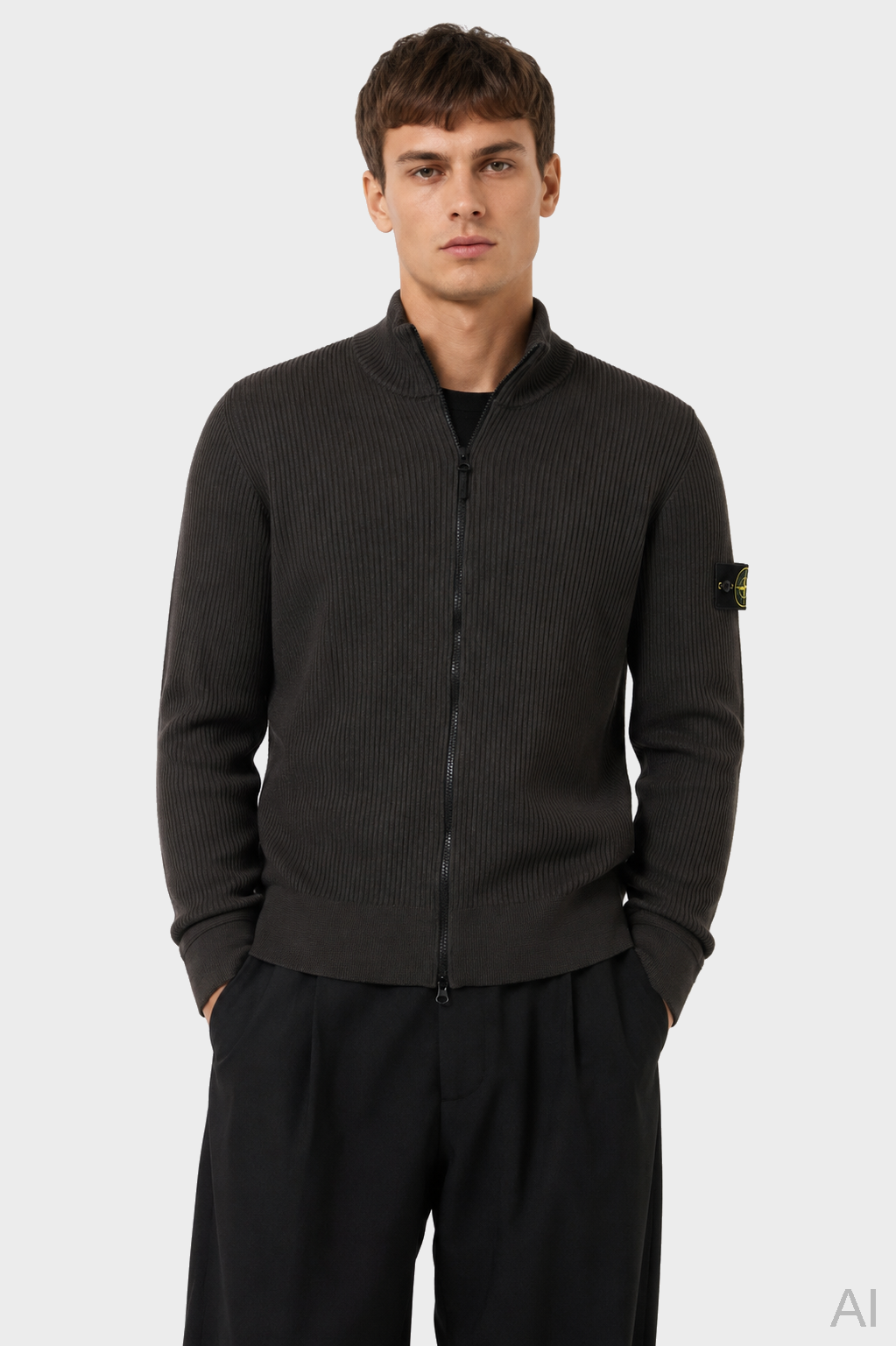 STONE ISLAND Rib Knit Jacket in Dark Olive XXL