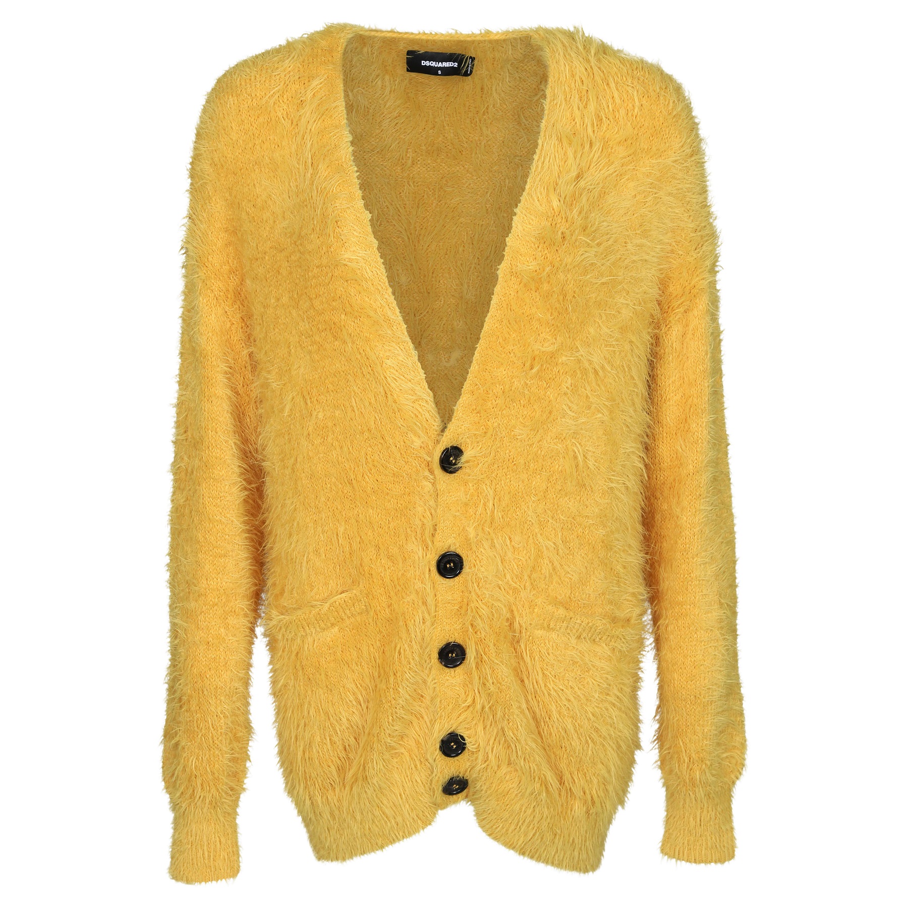DSQUARED2 Fuzzy Knit Cardigan in Yellow