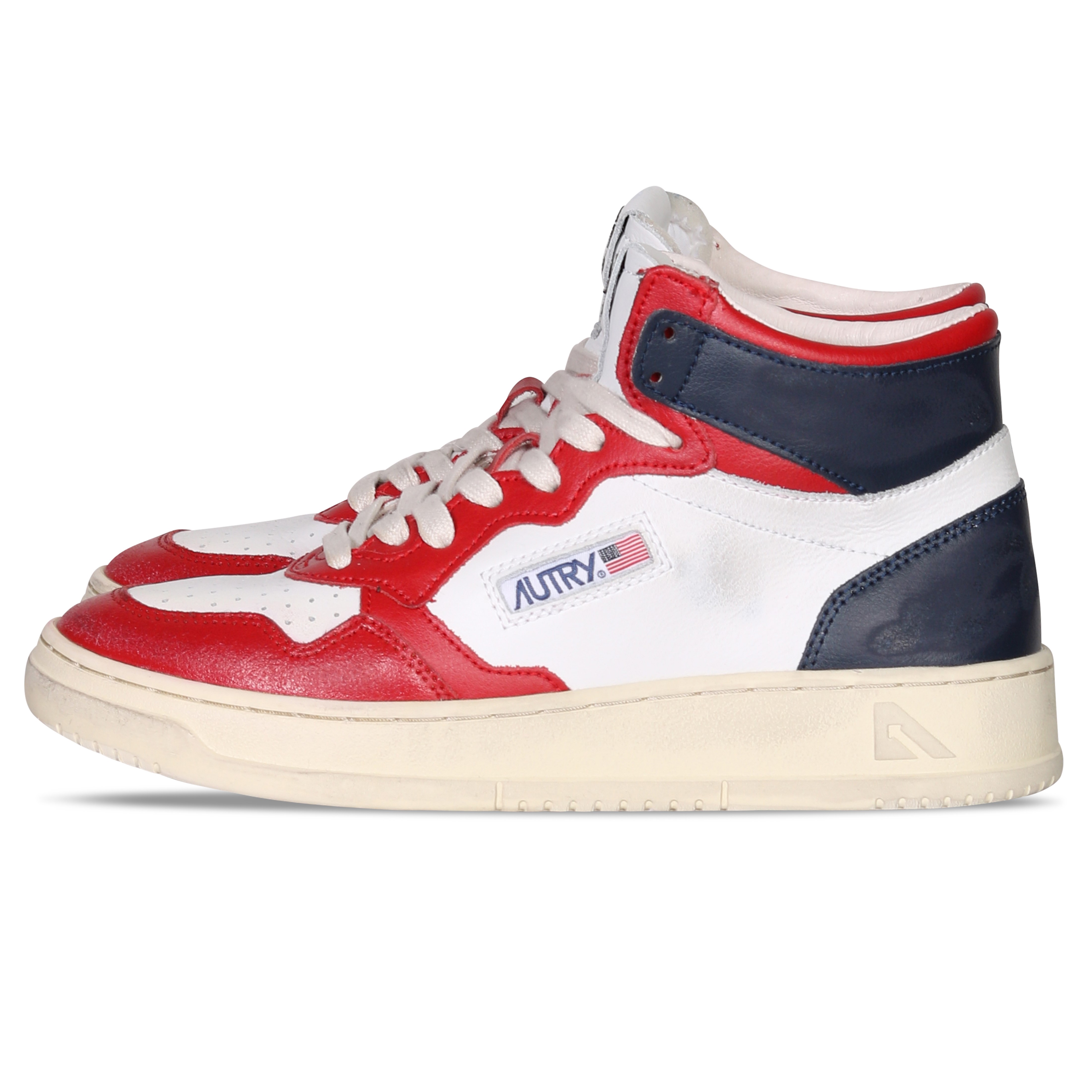 Autry Action Shoes Super Vintage Mid Sneaker in White/Blue/Red
