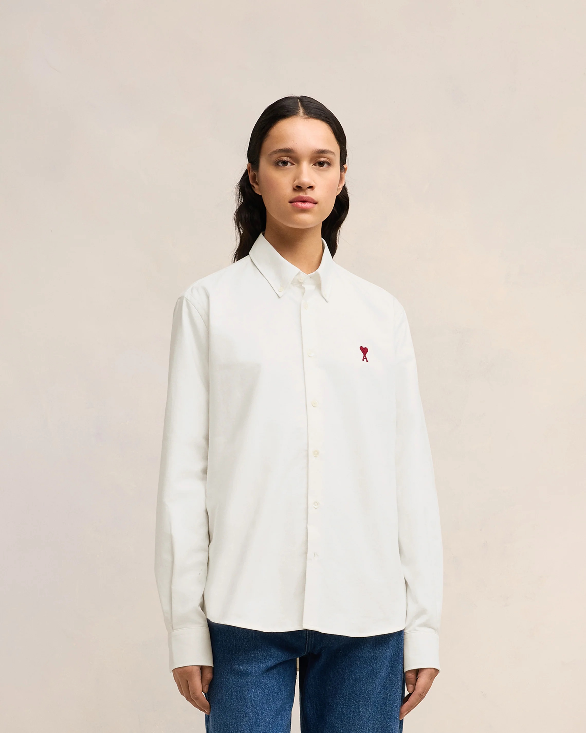 AMI PARIS Classic Fit Oxford Shirt in Natural White XXS