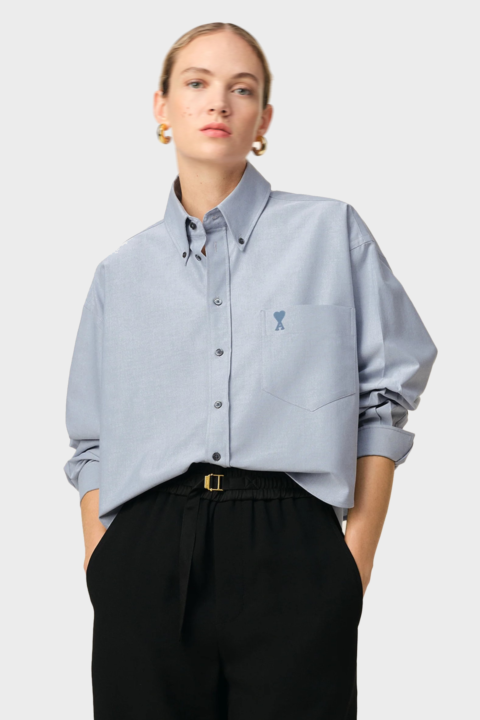 AMI PARIS Chemise Cropped Oversize Shirt in Blue Note AMI PARIS Chemise Cropped Oversize Shirt in Blue Note