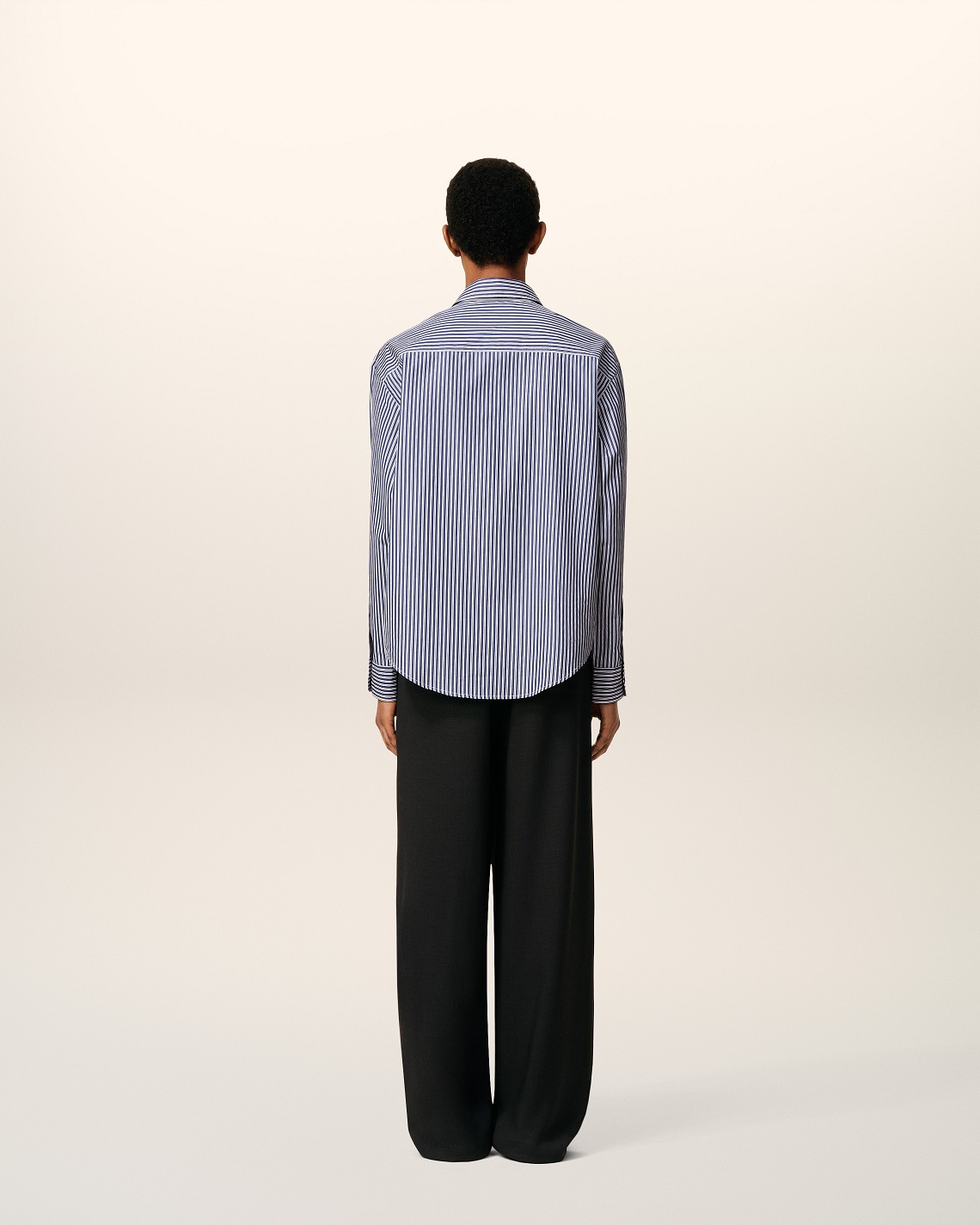 AMI PARIS de Coeur Embossed Boxy Fit Shirt in Royal Blue/White/Black Stripe