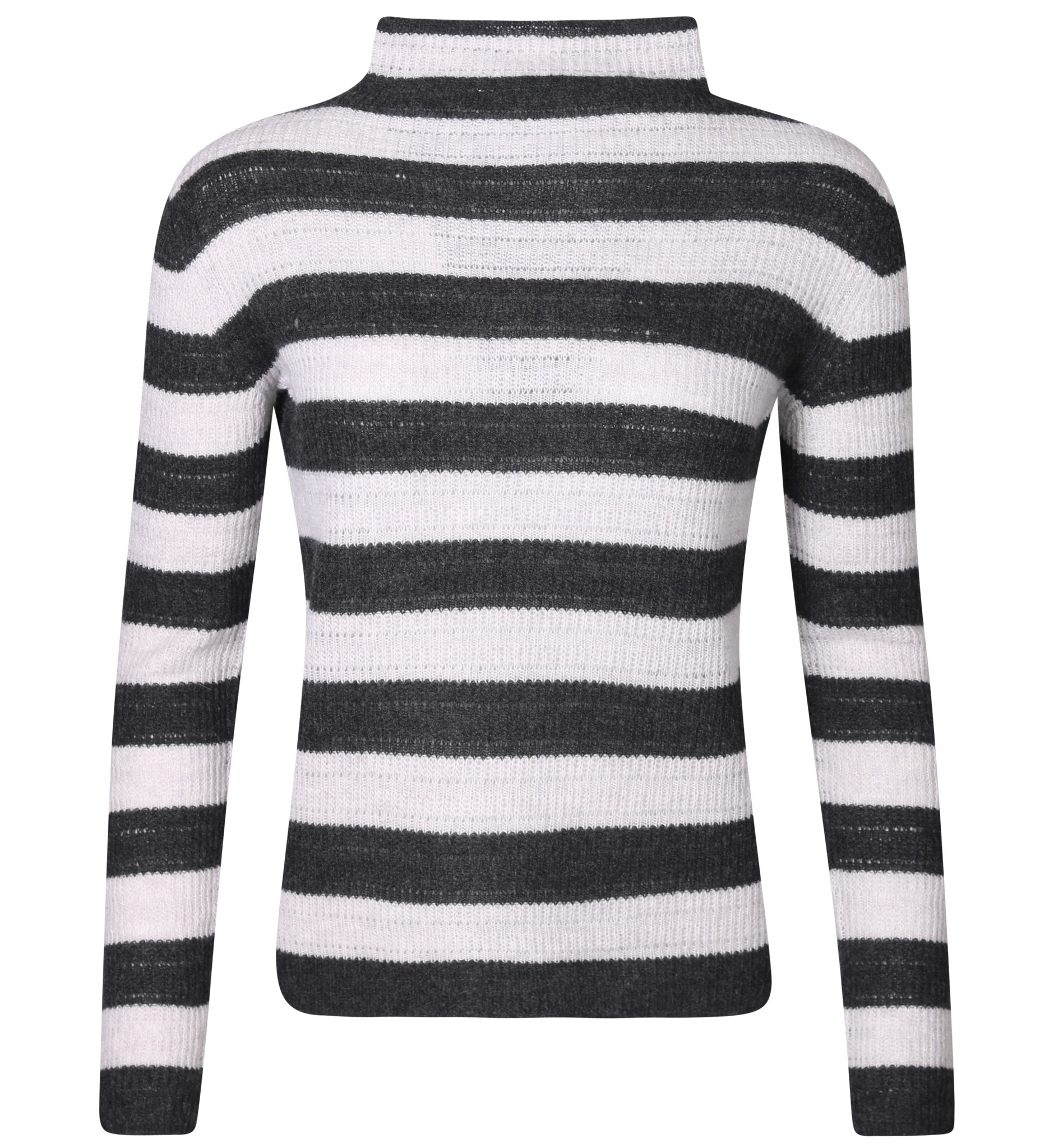 ASPESI Turtleneck Cashmere Sweater in Grey/Dark Grey Stripe