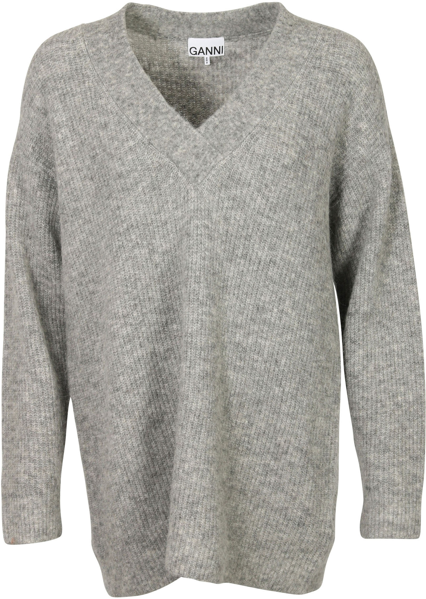 Ganni Knit V-Neck Pullover Grey Melange