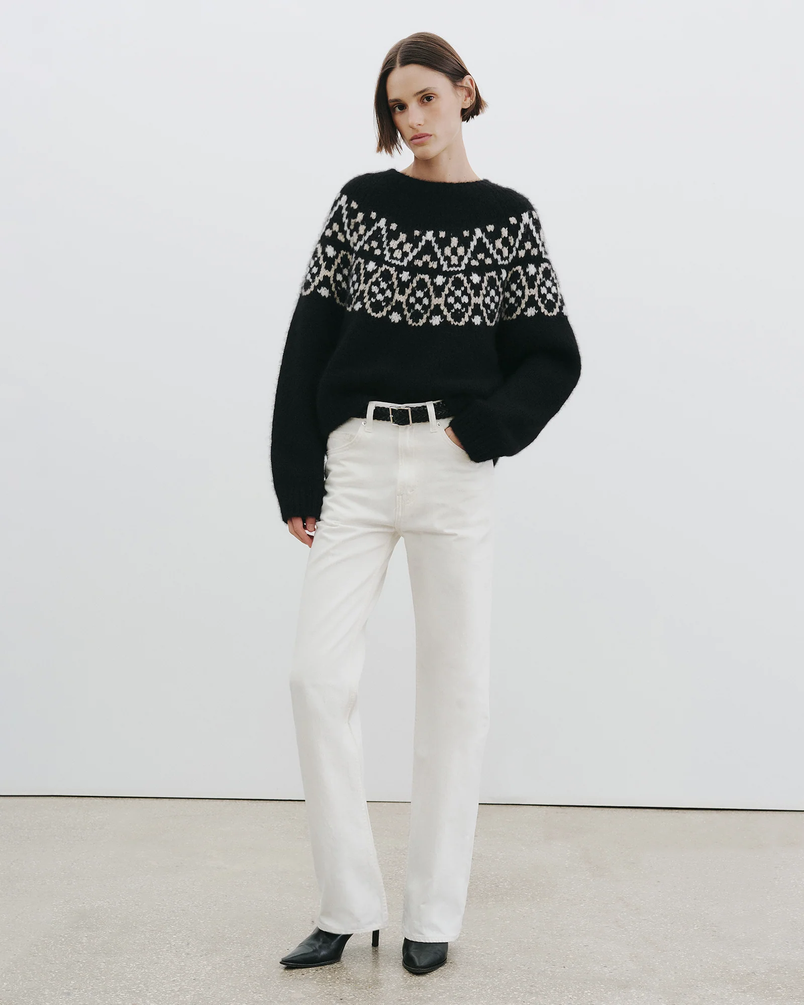 NILI LOTAN Chrissy Cashmere Pullover in Black Fairisle