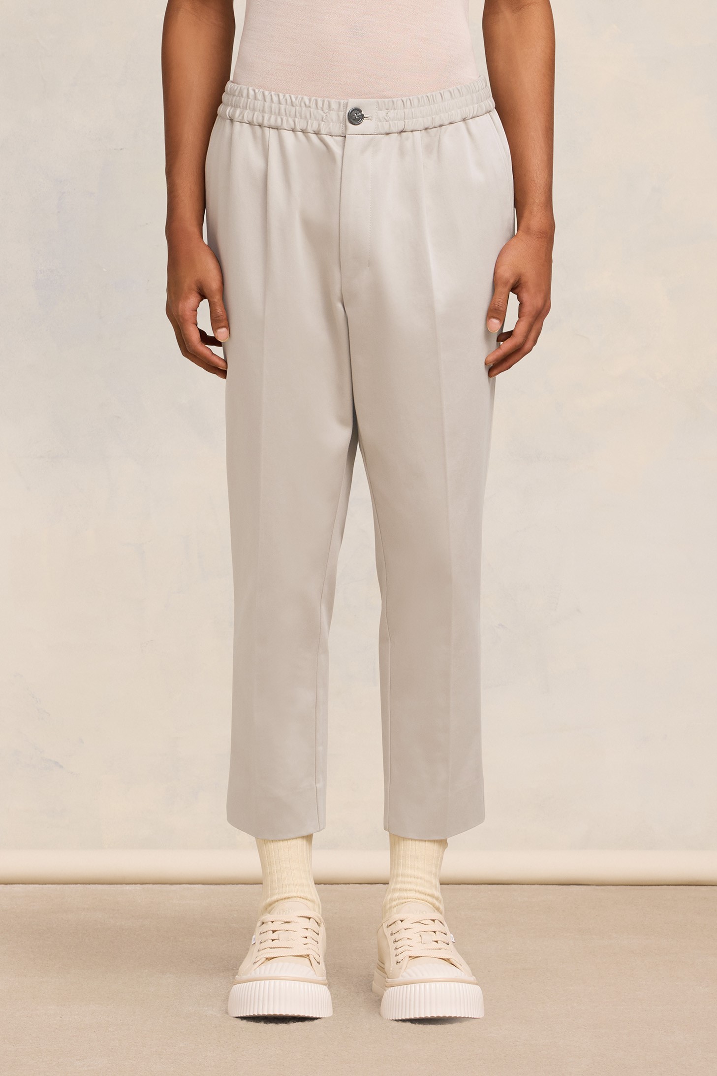 AMI PARIS Elasticated Waist Cropped Trouser in Light Beige