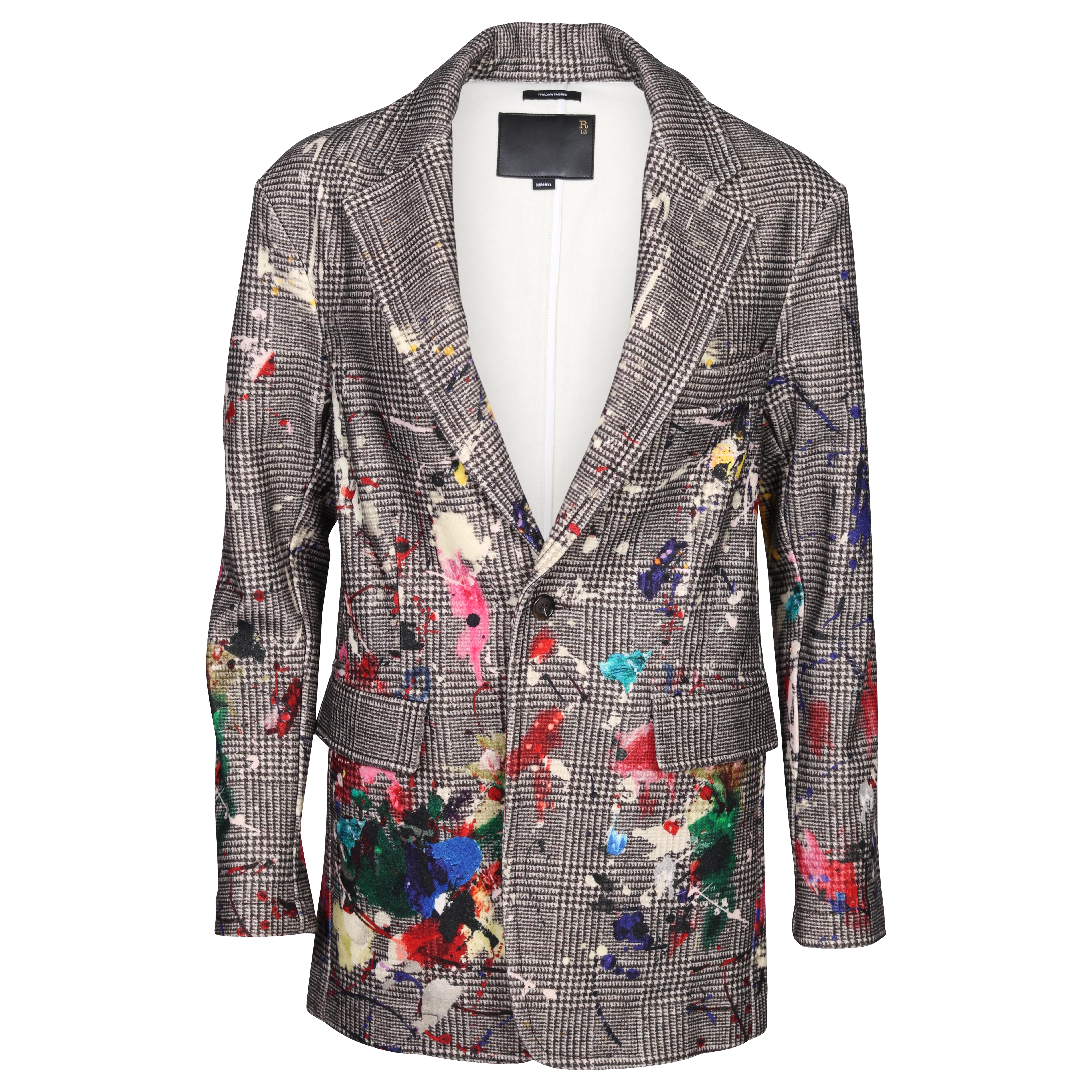R13 Oversized Ragged Blazer in Prince of Wales