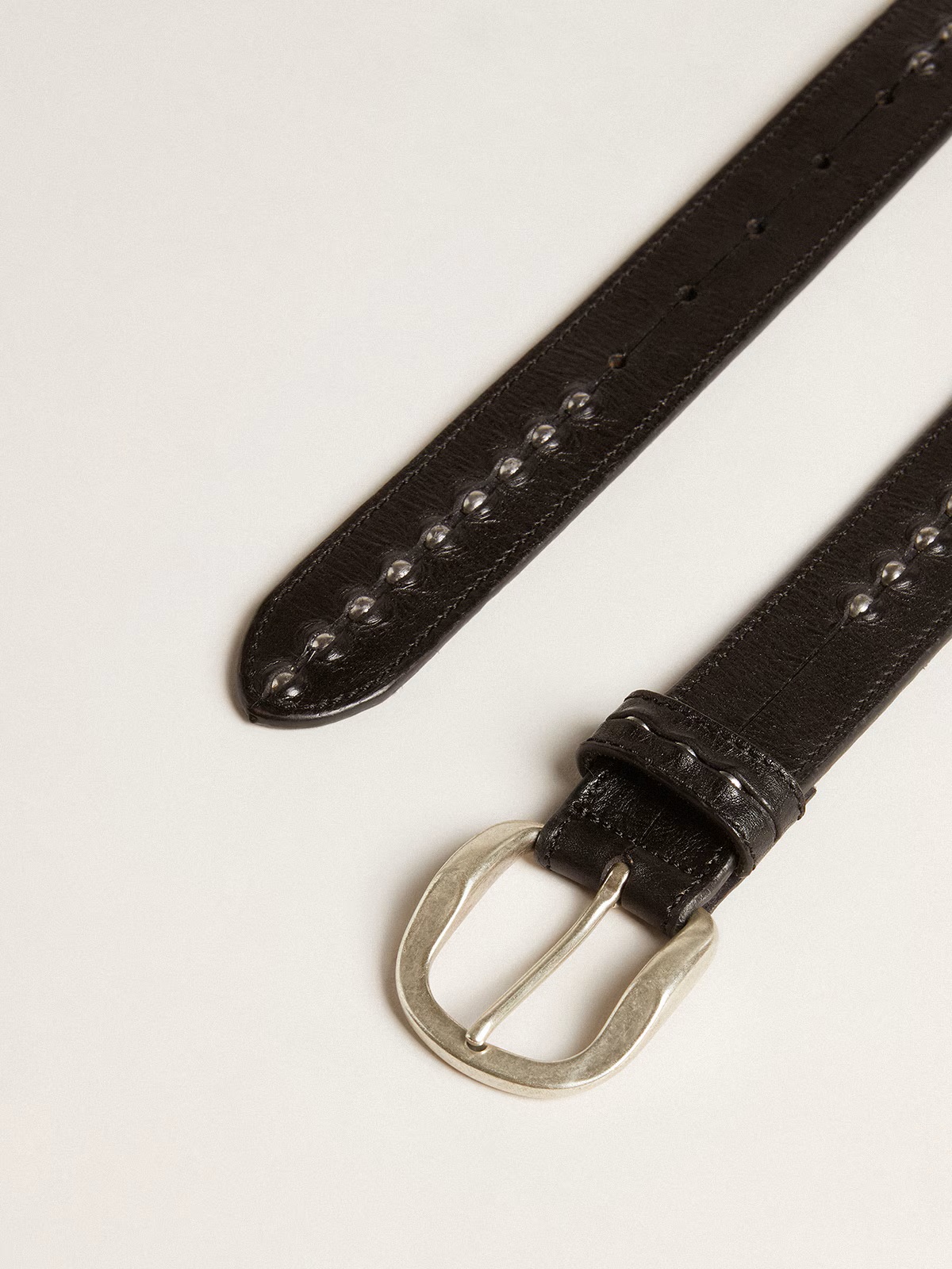GOLDEN GOOSE Belt Hide with Studs in Washed Black