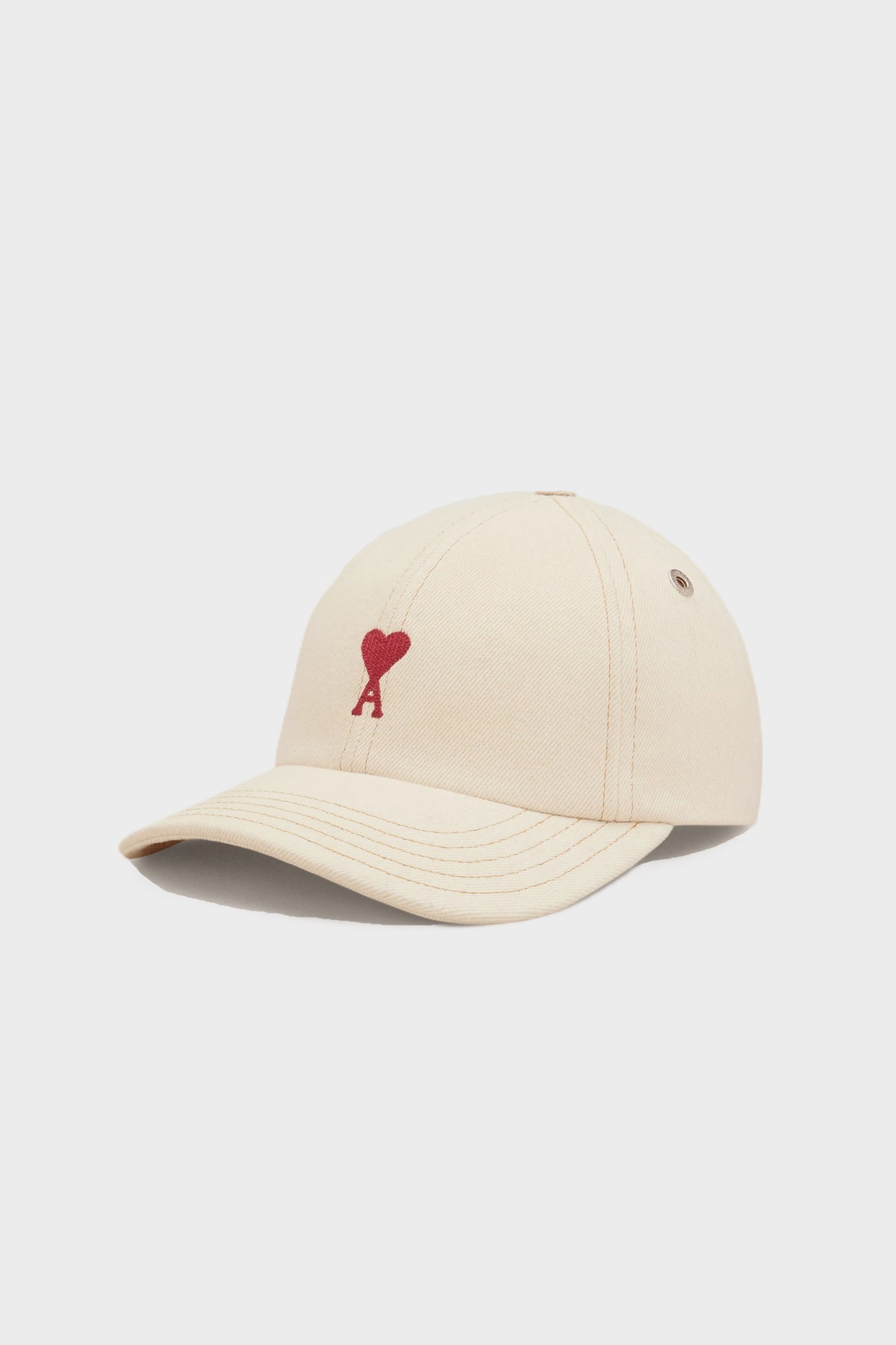 AMI PARIS de Coeur Denim Cap in White Cream