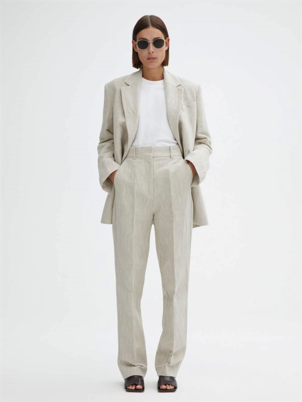 DAGMAR Slim Suit Trouser in Light Sand Beige 38