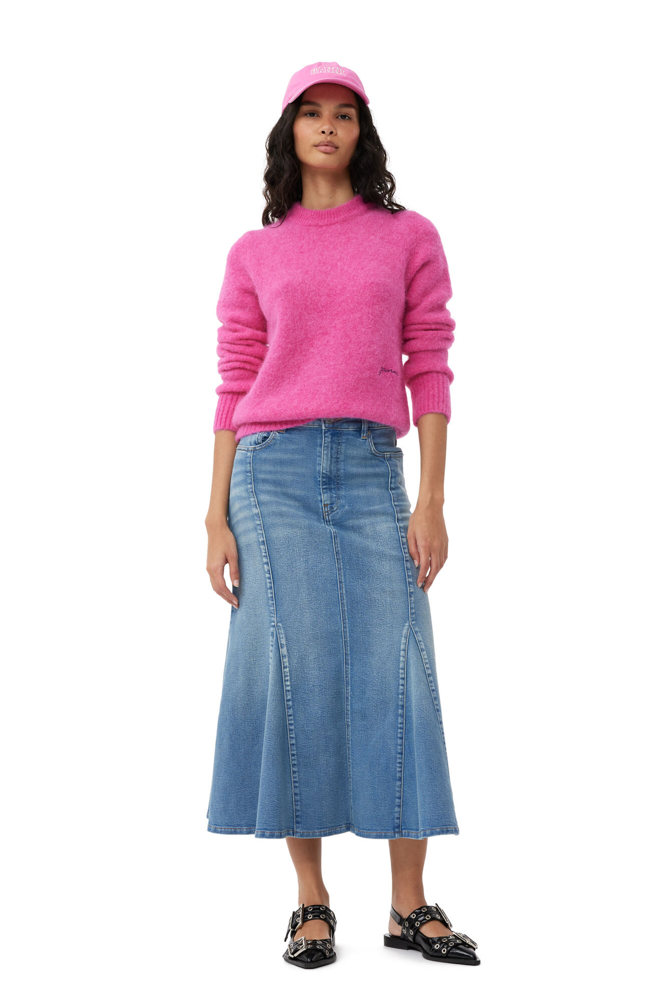 GANNI Brushed Alpaca Pullover in Pink S