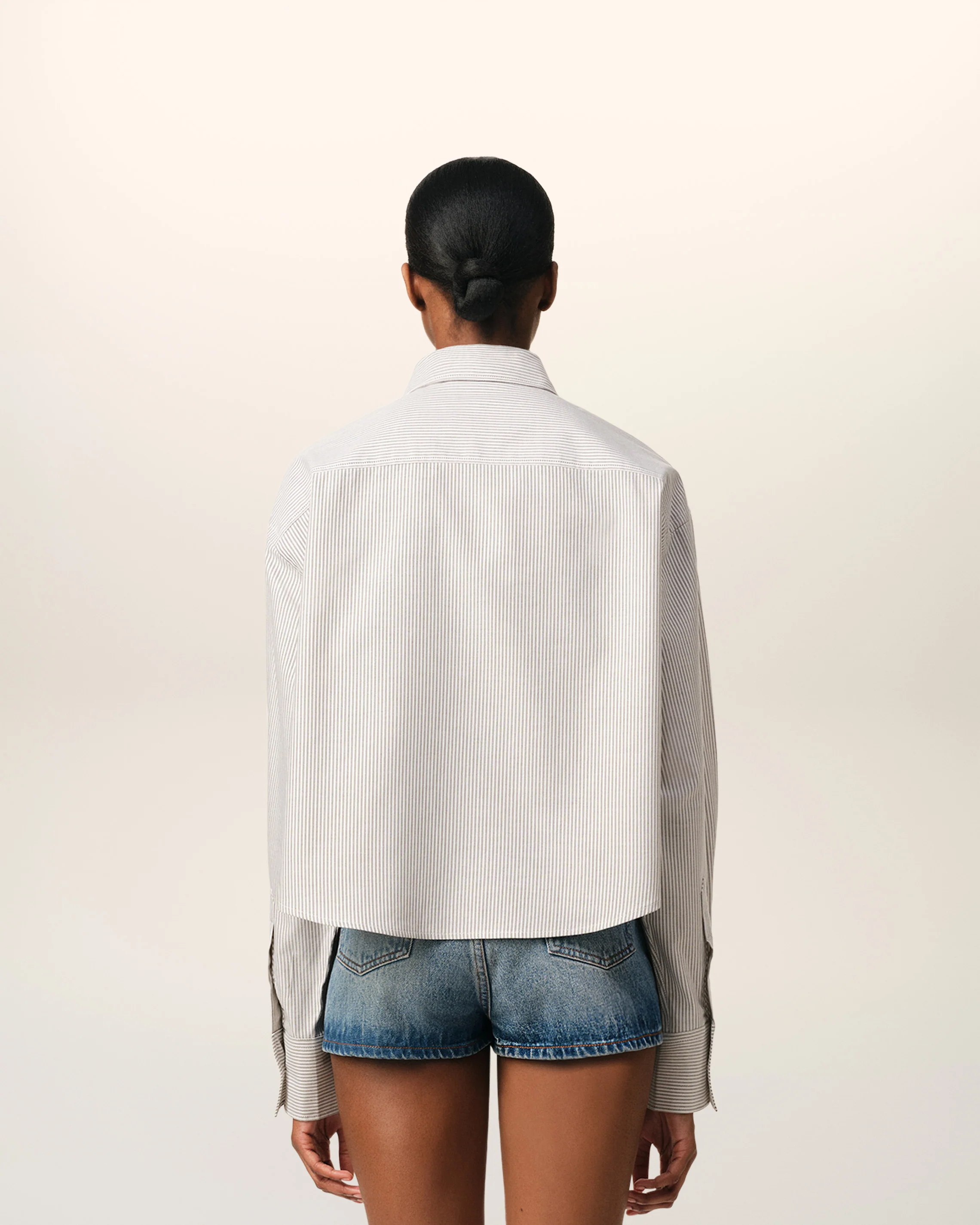 AMI PARIS Chemise Cropped Oversize Shirt in Loden/White Cream Stripe AMI PARIS Chemise Cropped Oversize Shirt in Loden/White Cream Stripe