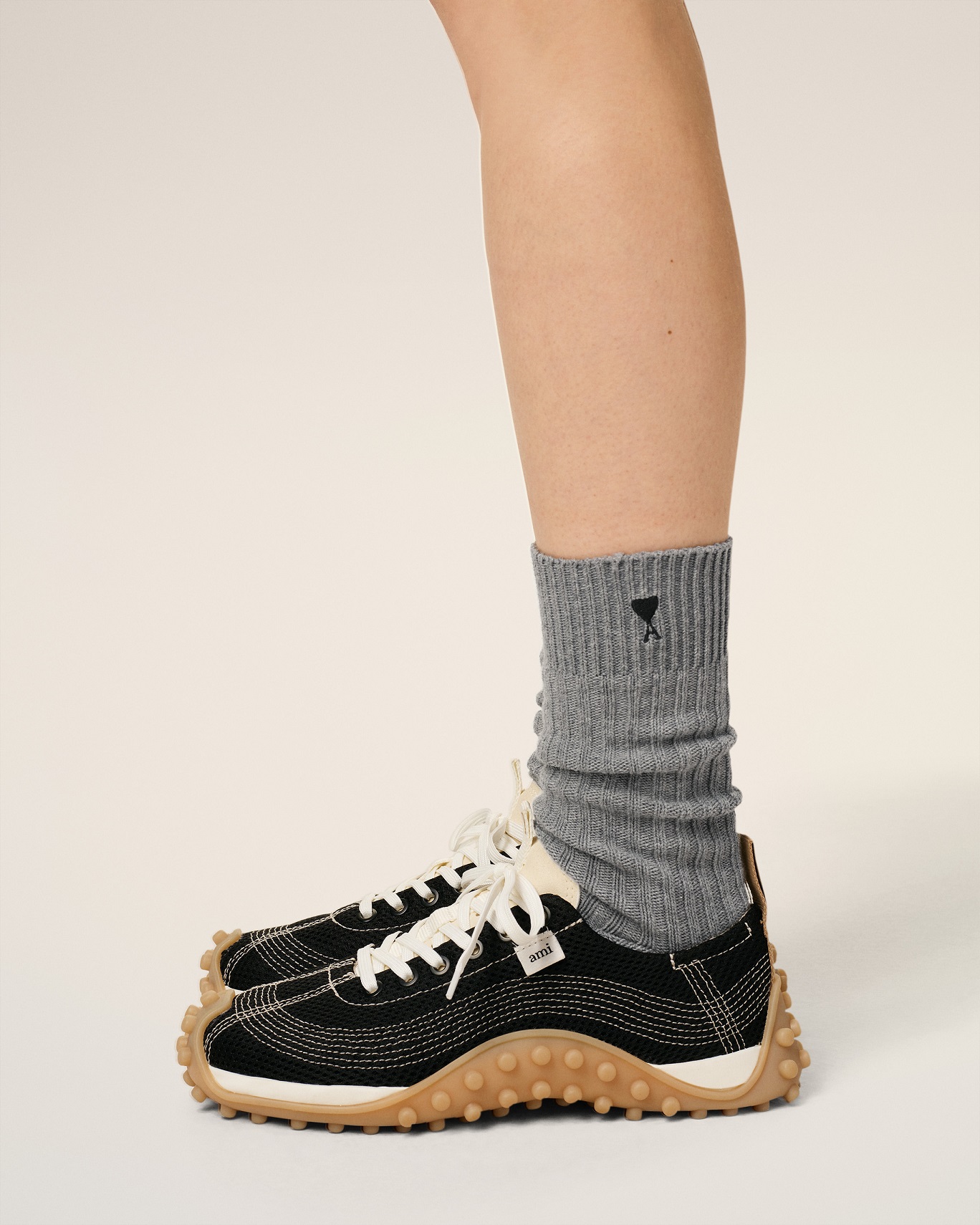 AMI PARIS de Coeur 3 Pack Socks in Off White/Black/Grey/Black Logo