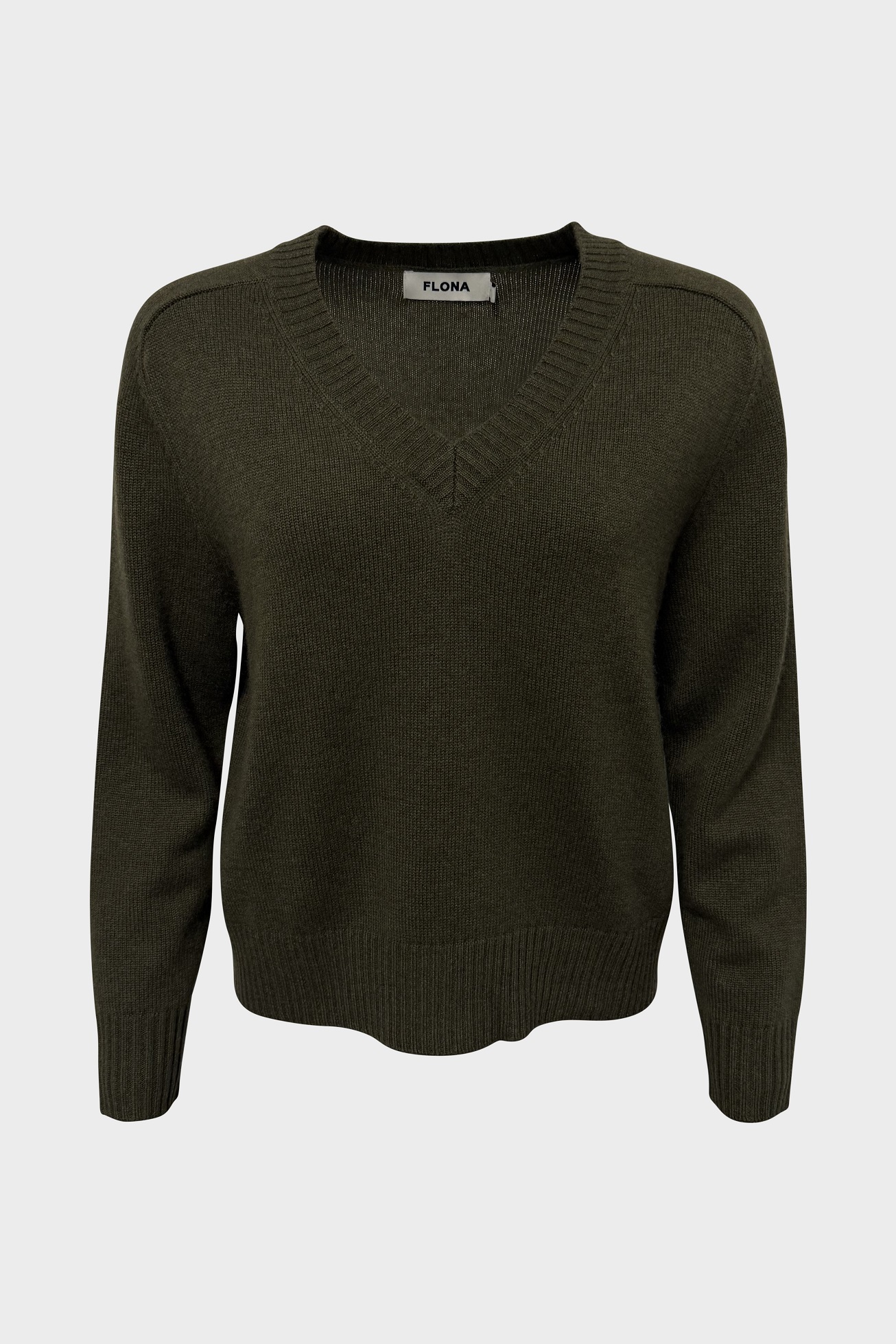 FLONA Cropped V-Neck Cashmere Sweater in Moss Green