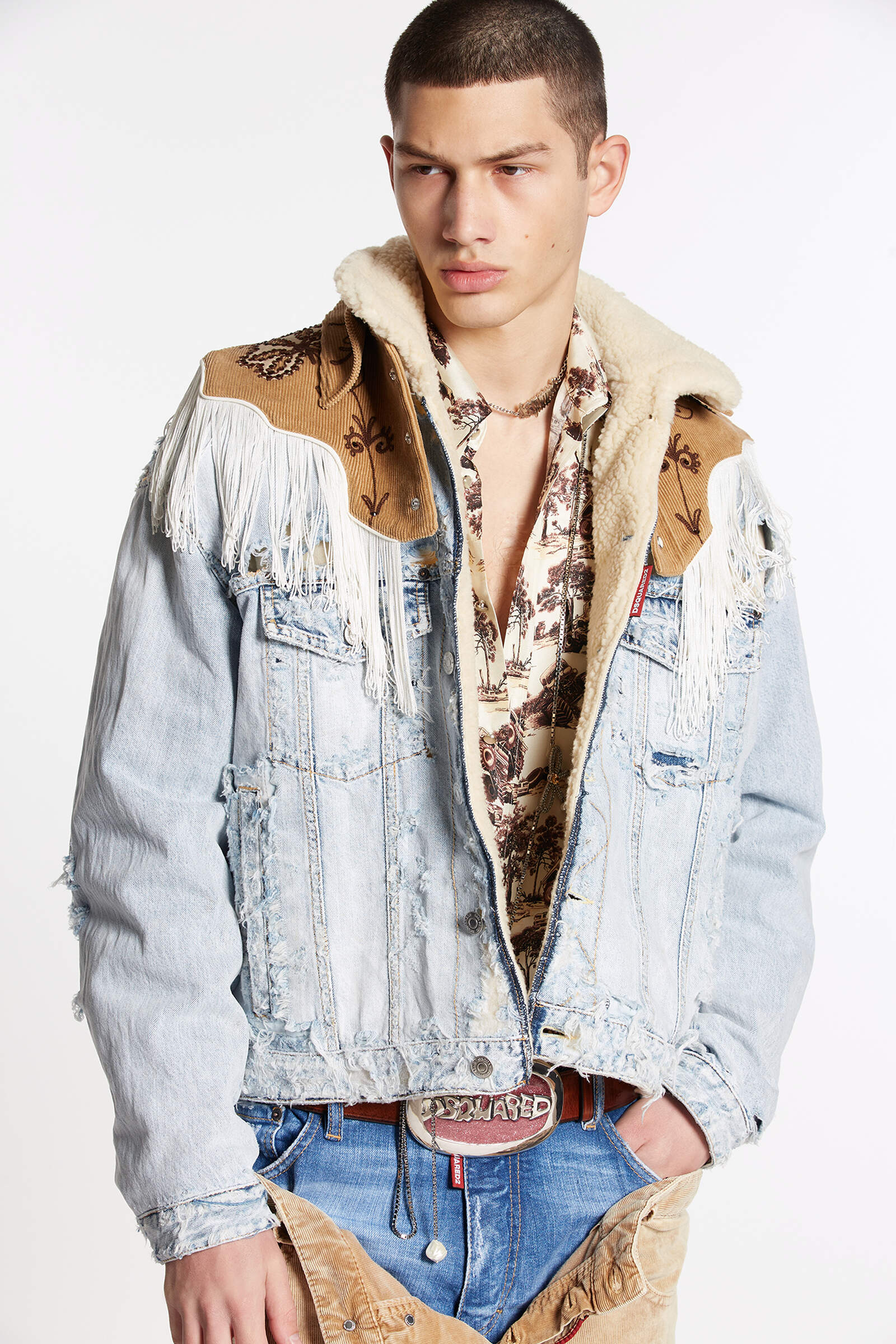 DSQUARED2 Destroyed Denim Jacket in Washed Light Blue 50