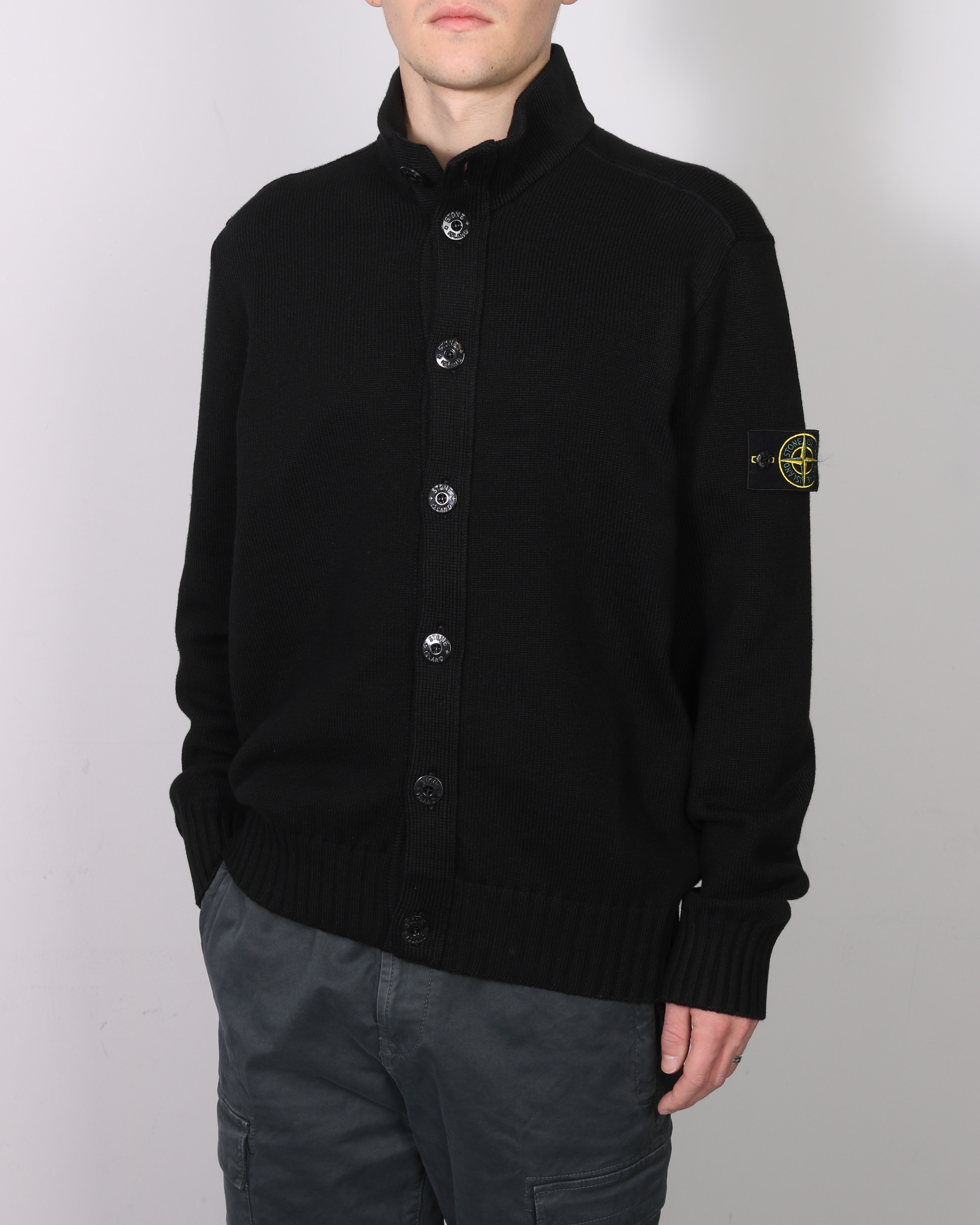 STONE ISLAND Soft Cotton Knit Cardigan in Black