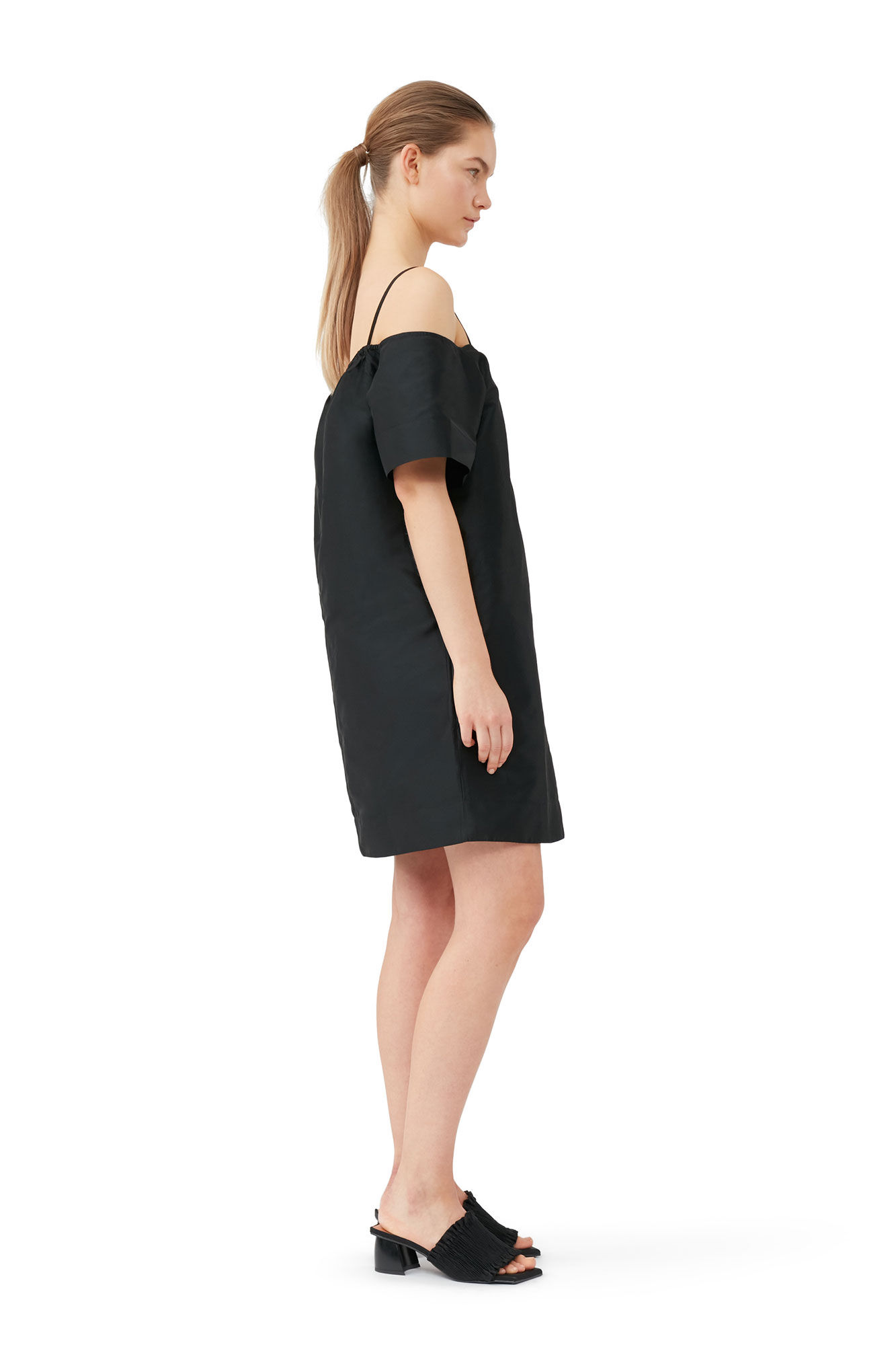 GANNI Taffeta Mini Dress in Black 34