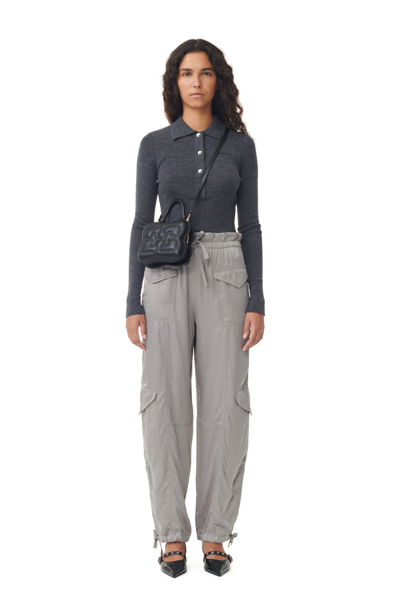 GANNI Washed Satin Pant in Frost Gray 40