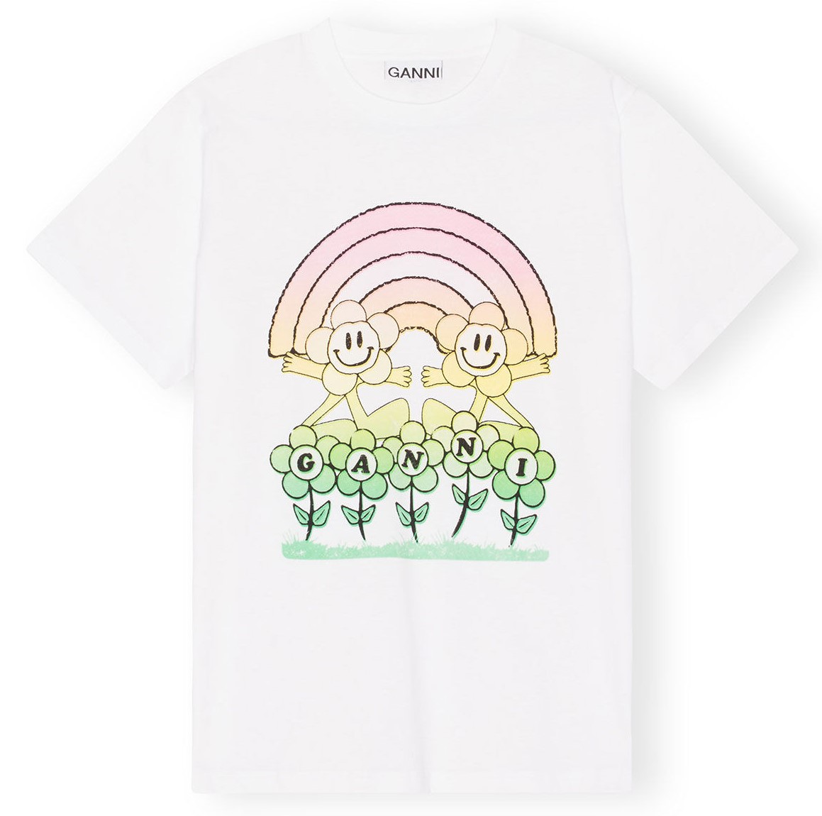 GANNI Jersey Rainbow Relaxed T-Shirt in White XS