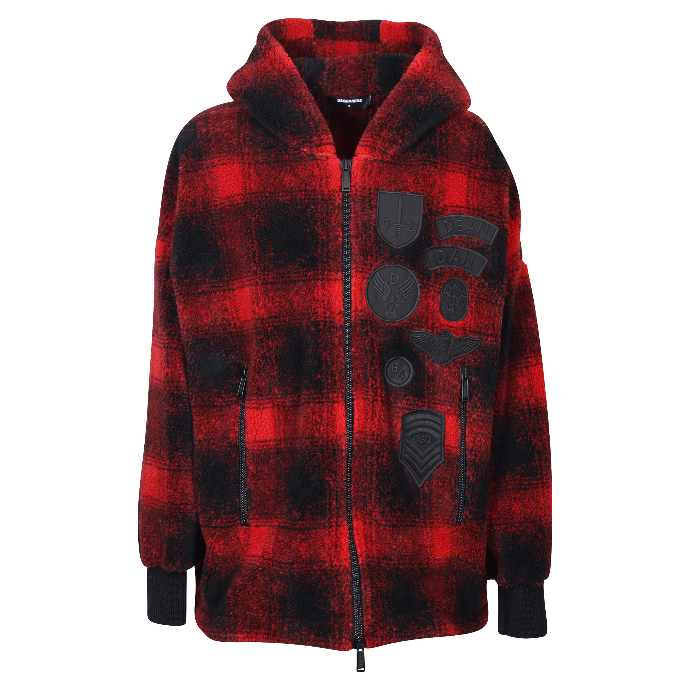 Dsquared Padded Check Teddy Jacket Black/Red